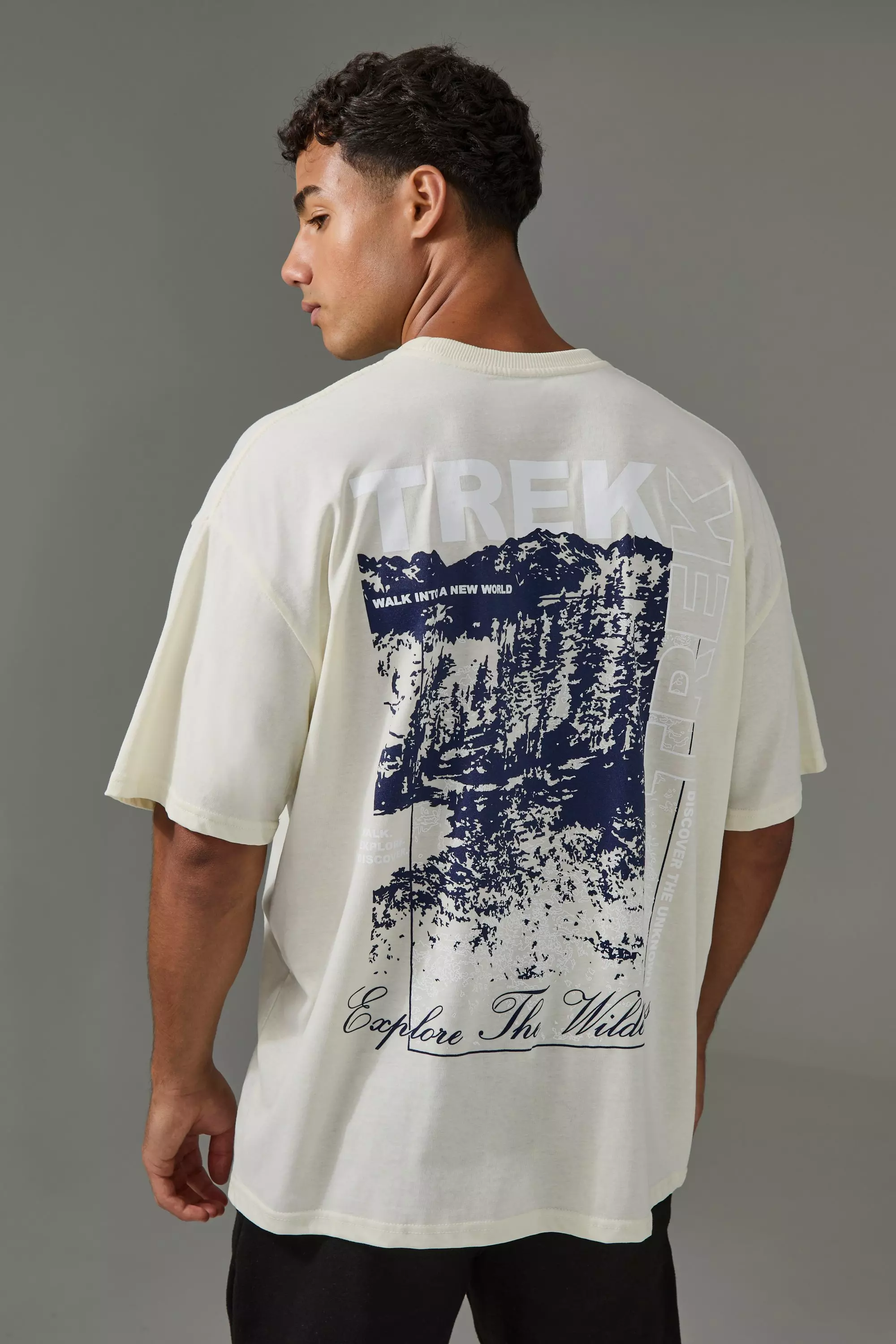 T-Shirt Oversize Active Di Trek Explore The Wilderness, Ecru immagine alternativa