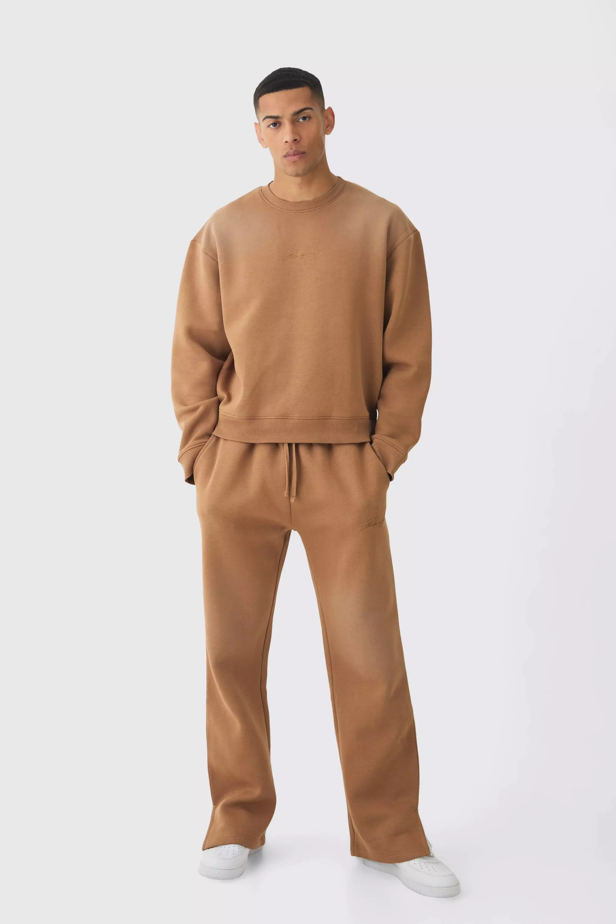 Taupe Beige Oversized Man Spray Wash Sweatshirt Tracksuit