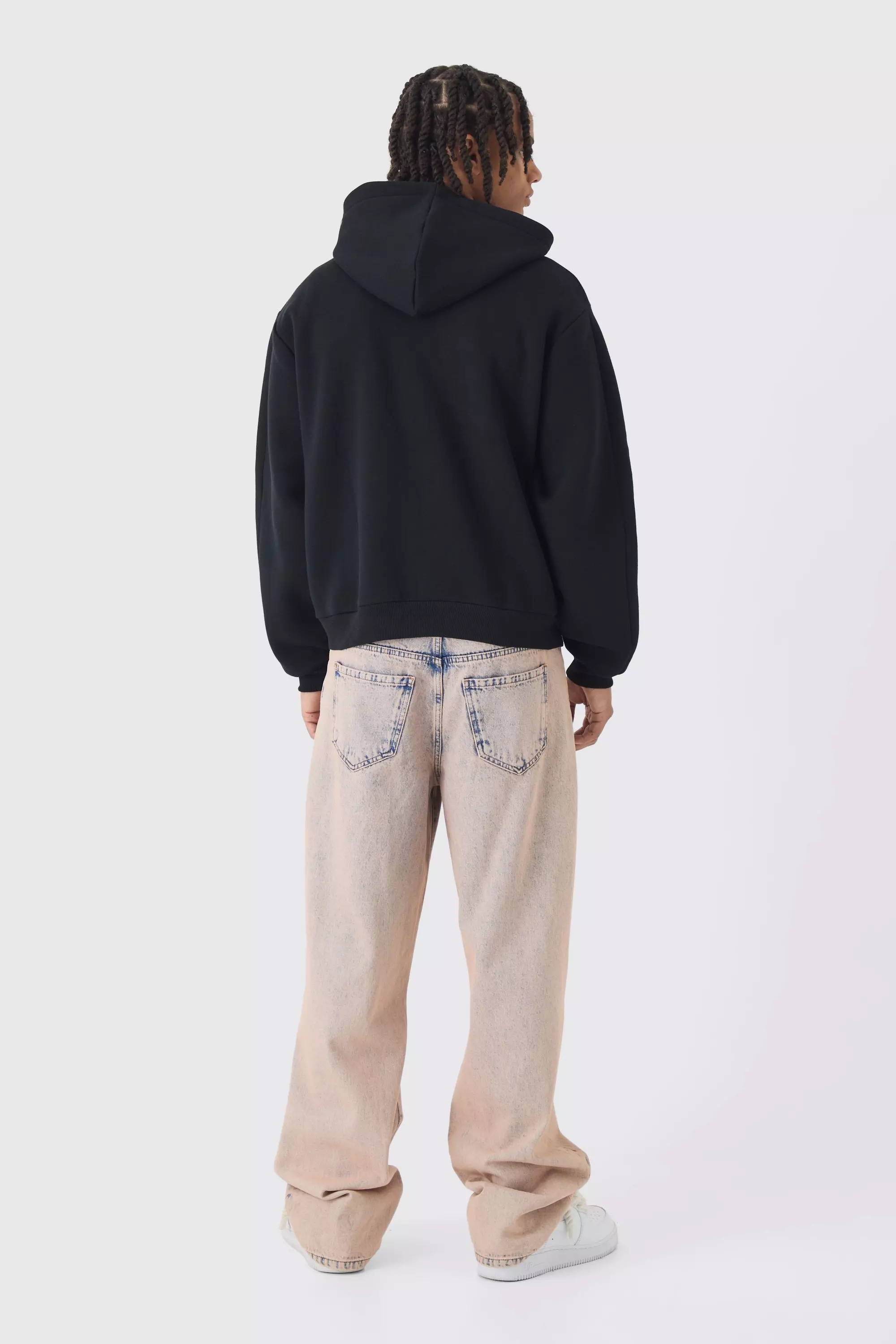 Oversized Boxy Star Printed Zip Through Hoodie | boohooMAN USA