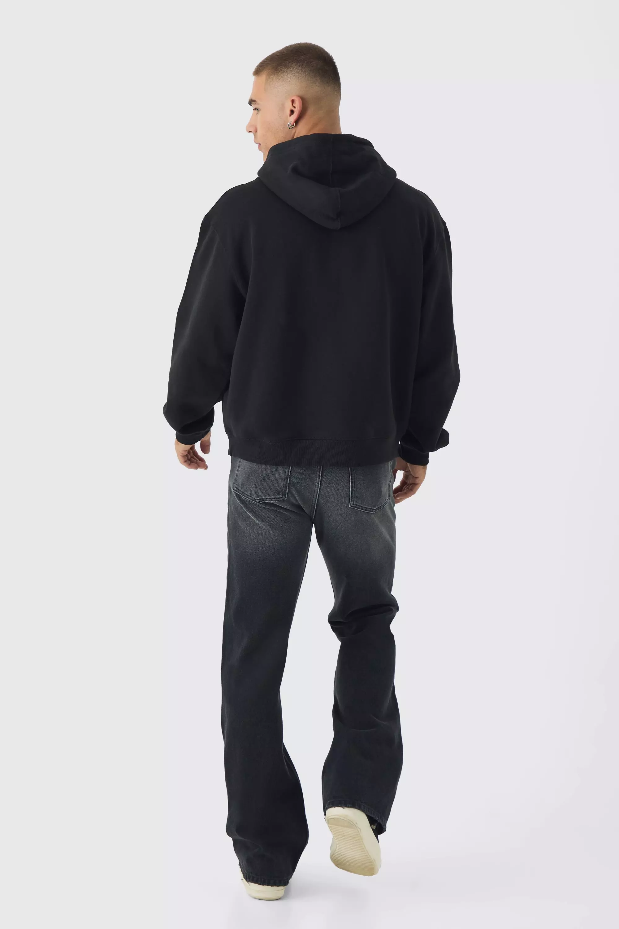 Black Oversized Boxy Gothic Cross Embroidery Hoodie alternative image