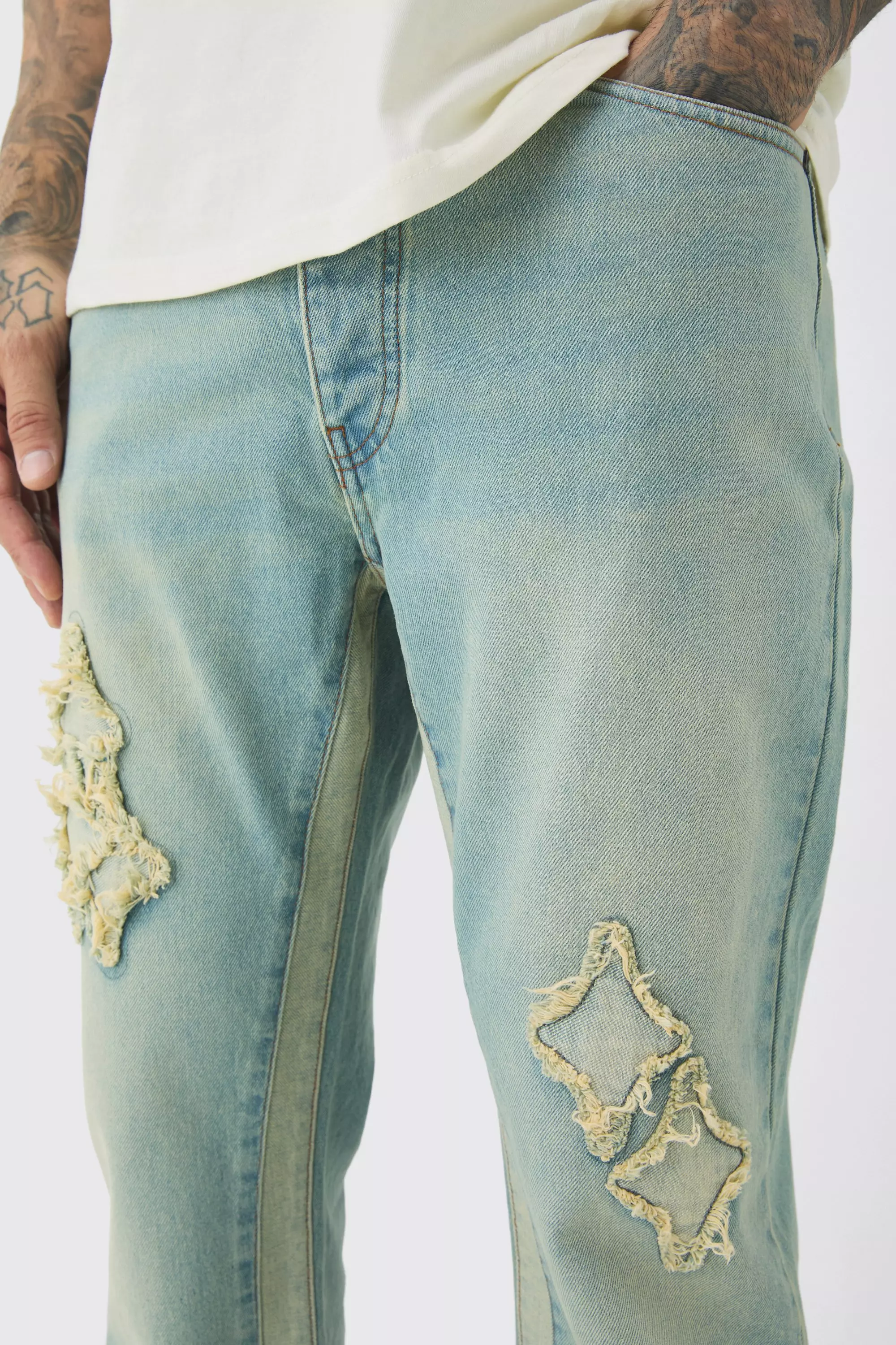 Antique blue Tall Slim Flare Applique Gusset Panel Jeans alternative image