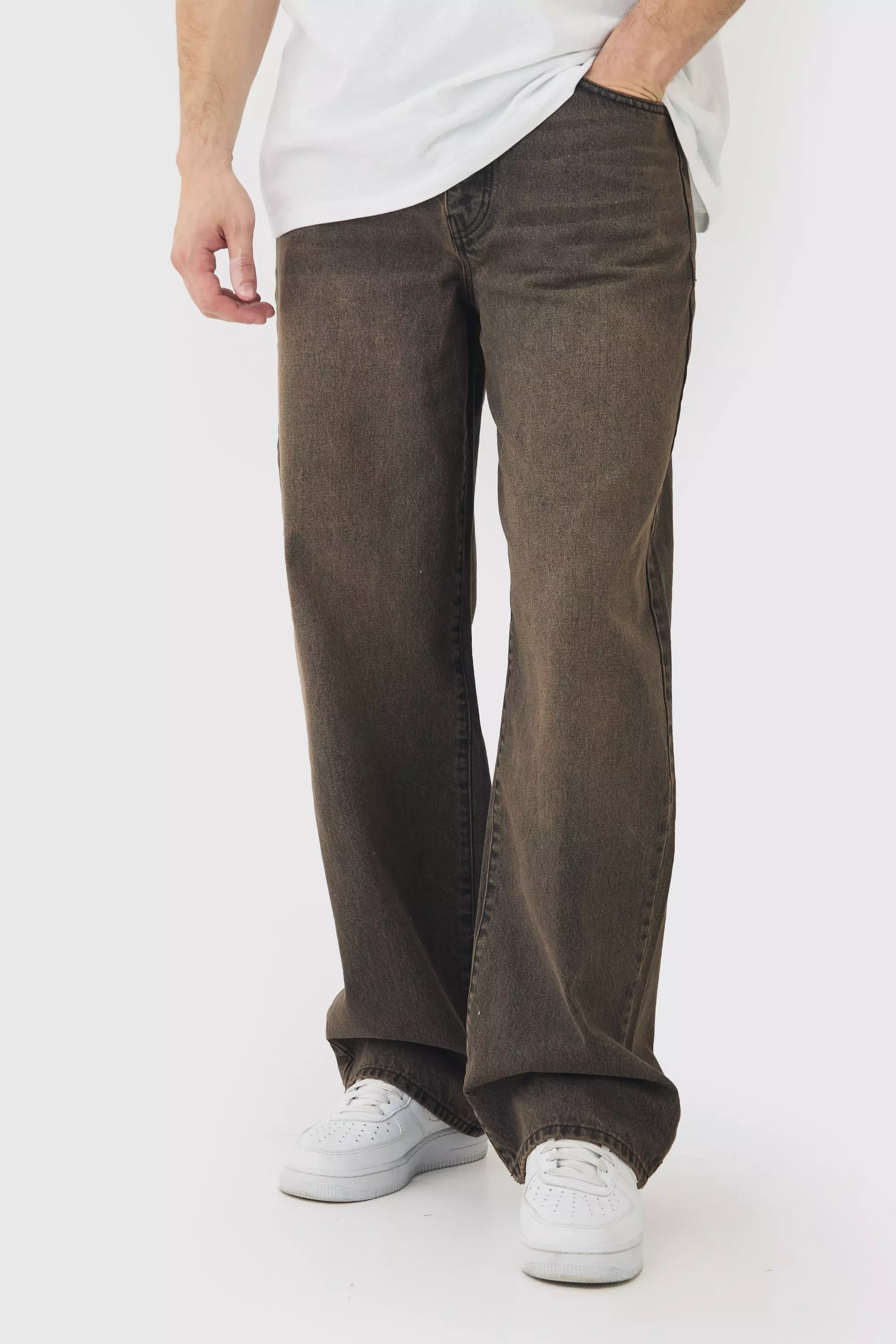 Tall lockere Jeans mit doppeltem Bund, Brown alternatives Bild
