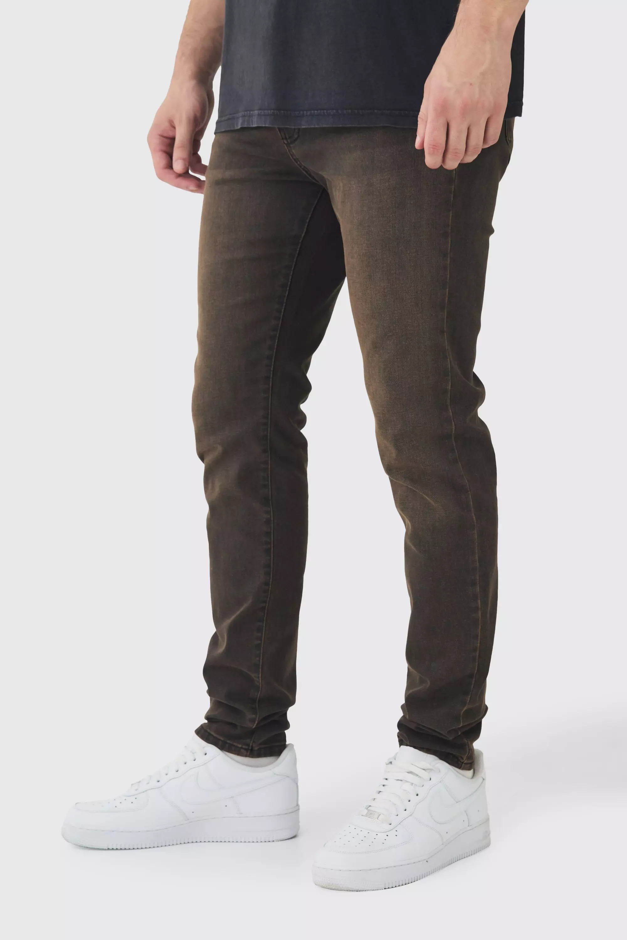 Brown Tall Skinny Stretch Tinted Jeans in Brown