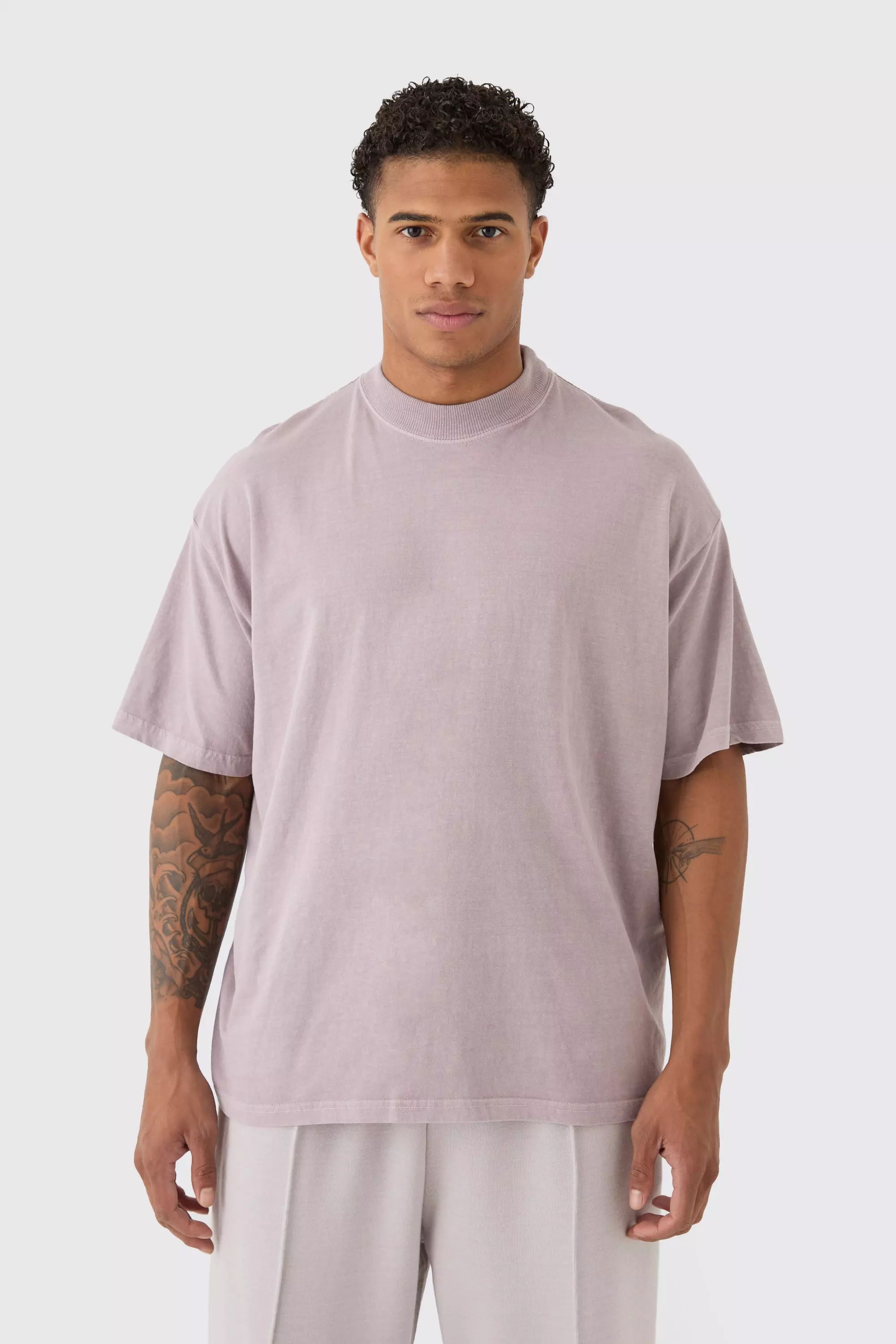 Oversized Extended Neck Washed T-shirt Lilac