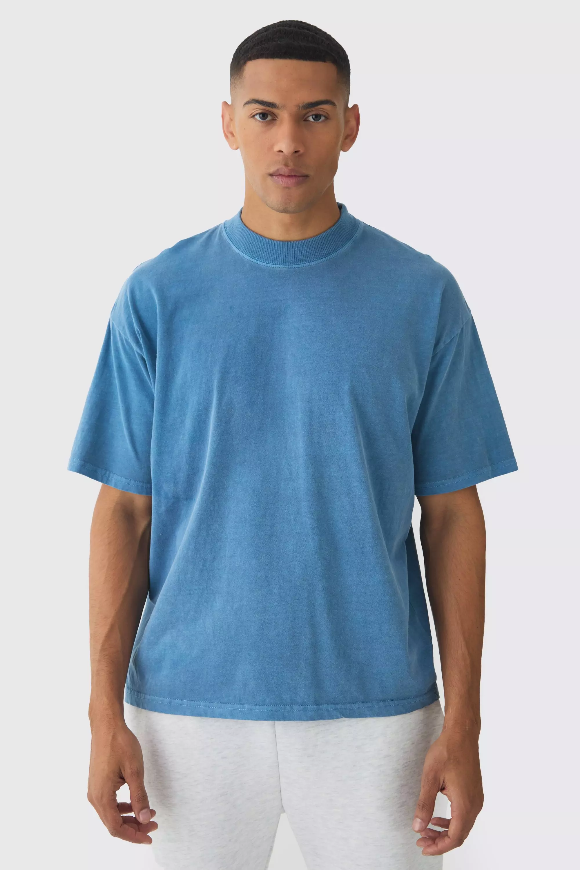 Blue Oversized Extended Neck Washed T-shirt