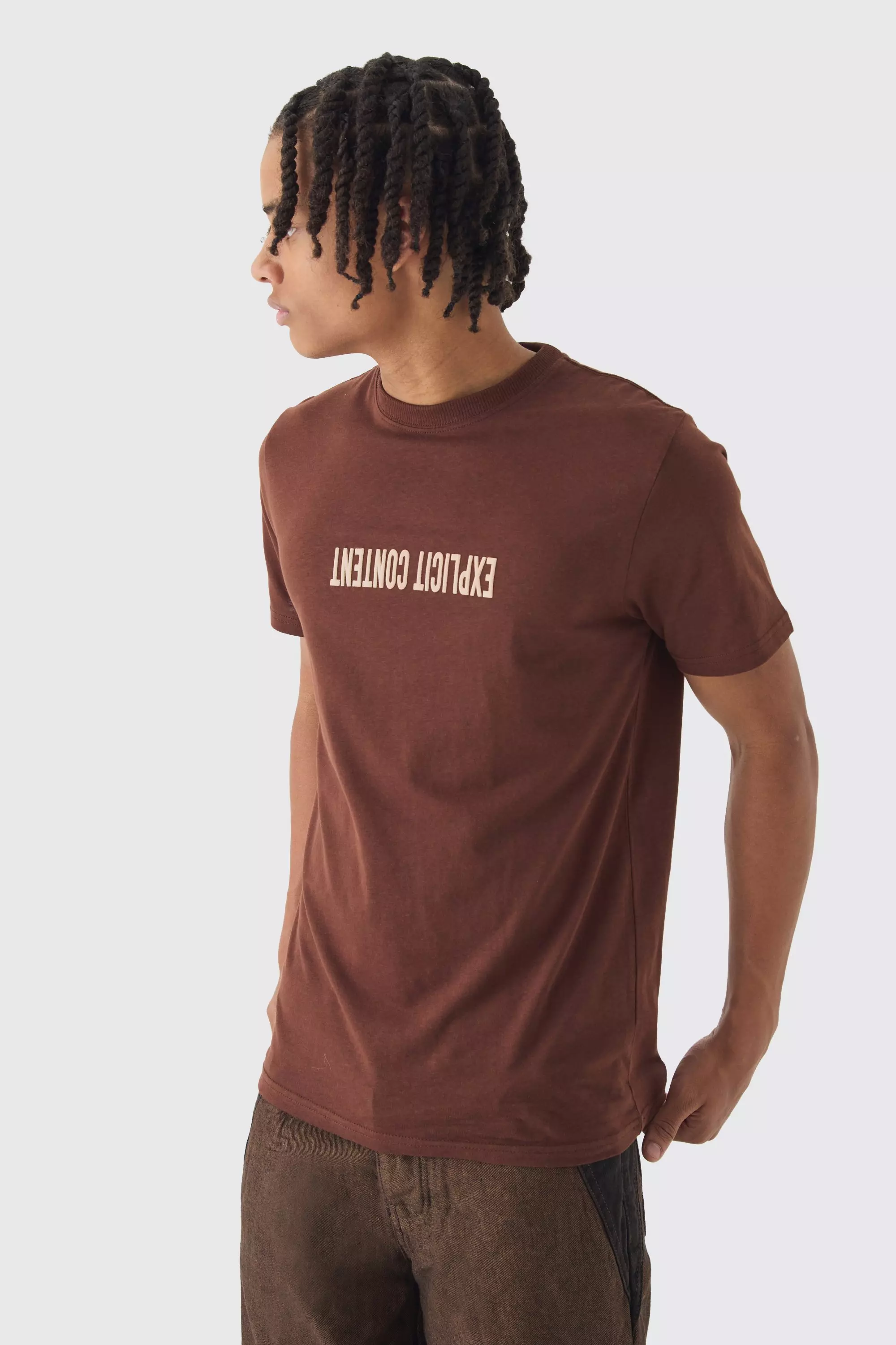 Chocolate Brown Slim Puff Print T-Shirt