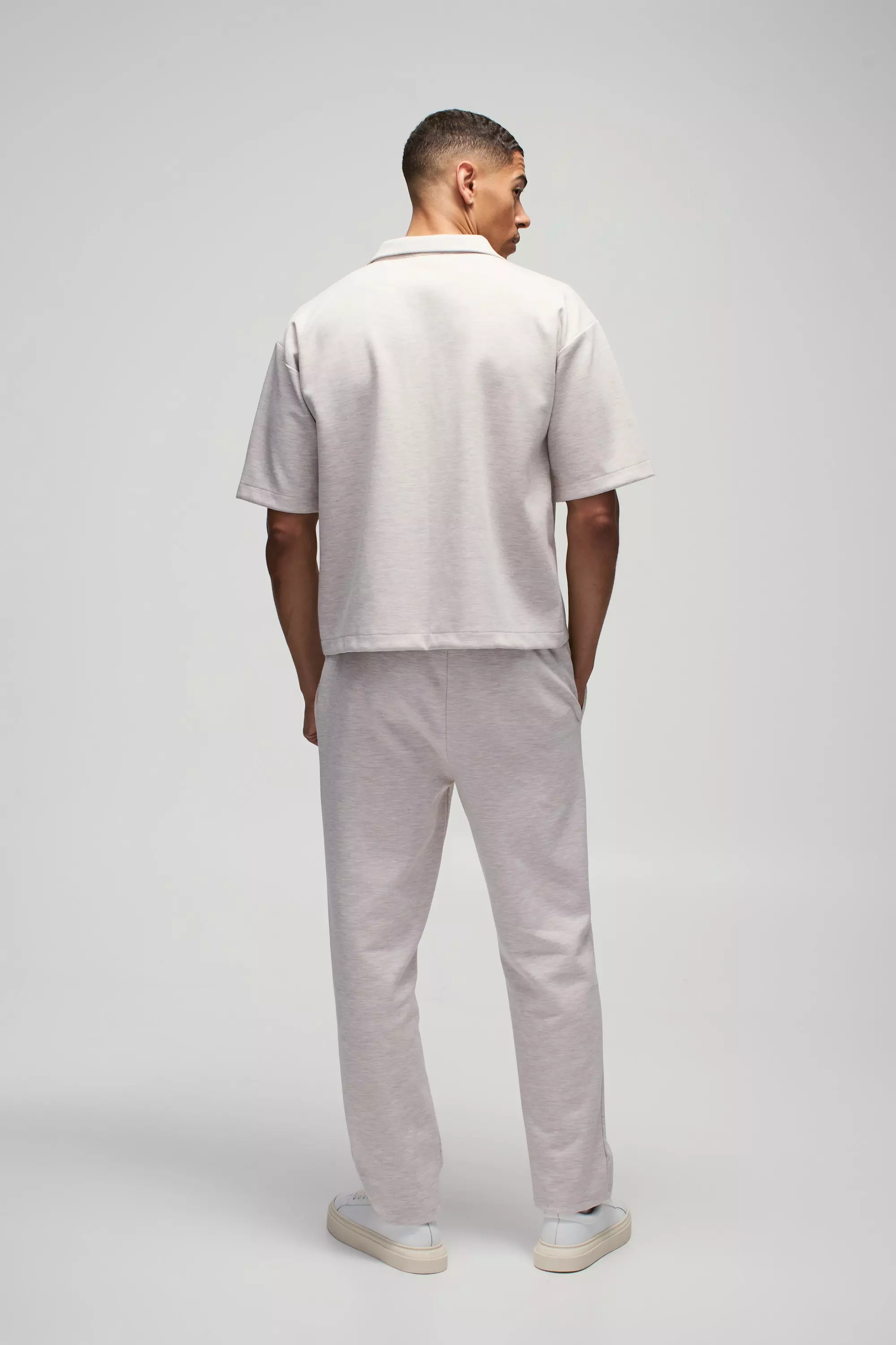 Ecru marl Tapered Scuba Marl Pintuck Elasticated Waist Trouser alternative image