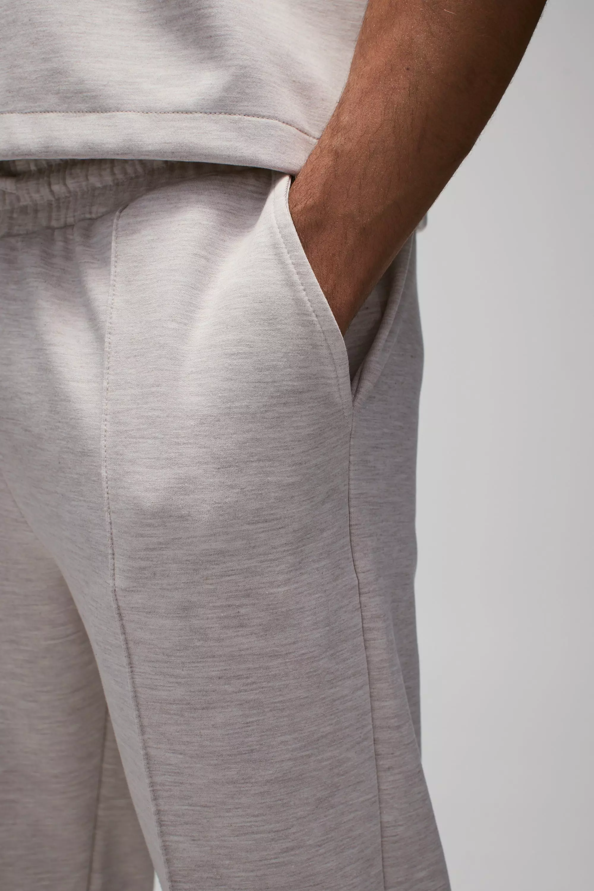 Ecru marl Tapered Scuba Marl Pintuck Elasticated Waist Trouser alternative image