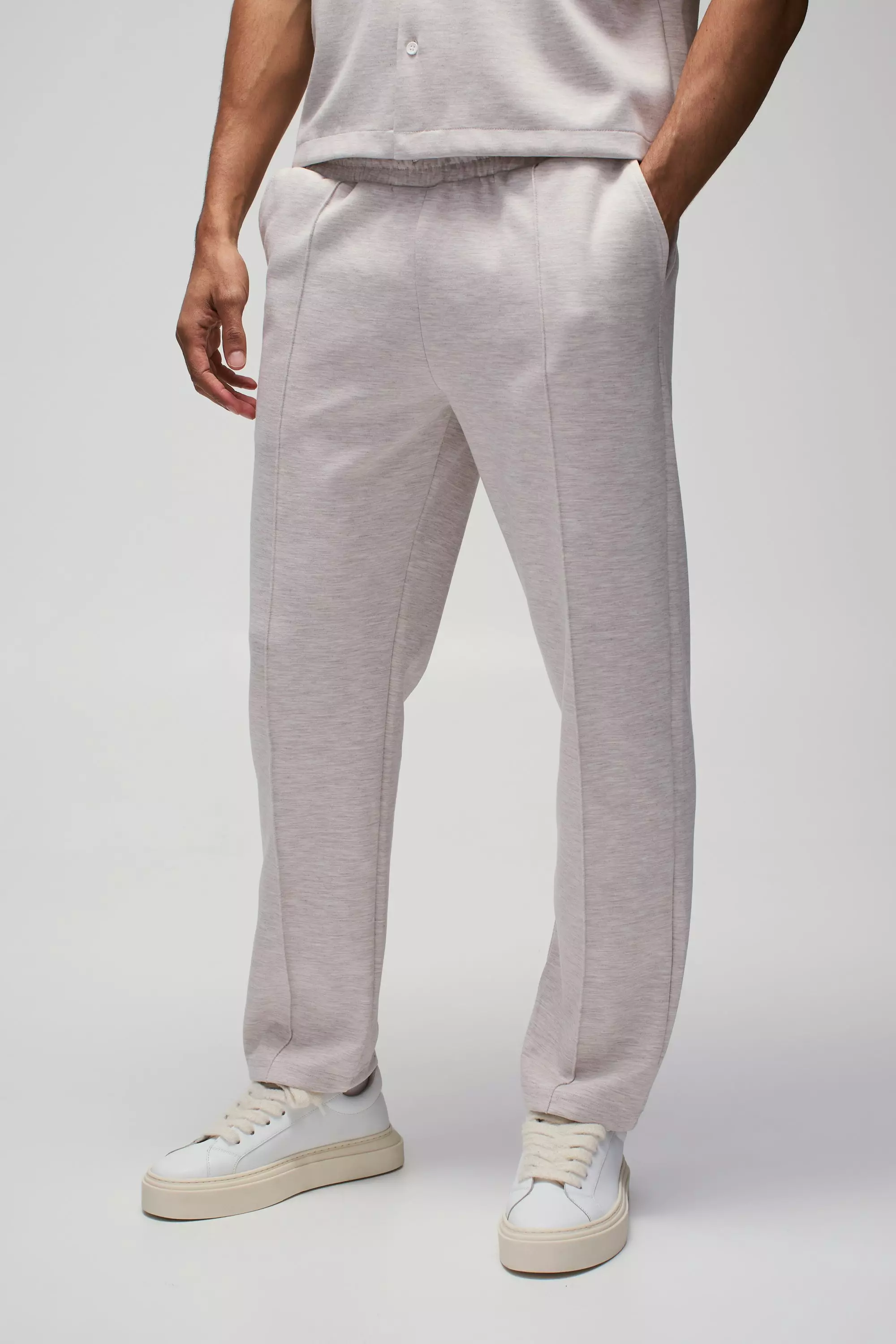 Ecru marl Tapered Scuba Marl Pintuck Elasticated Waist Trouser alternative image