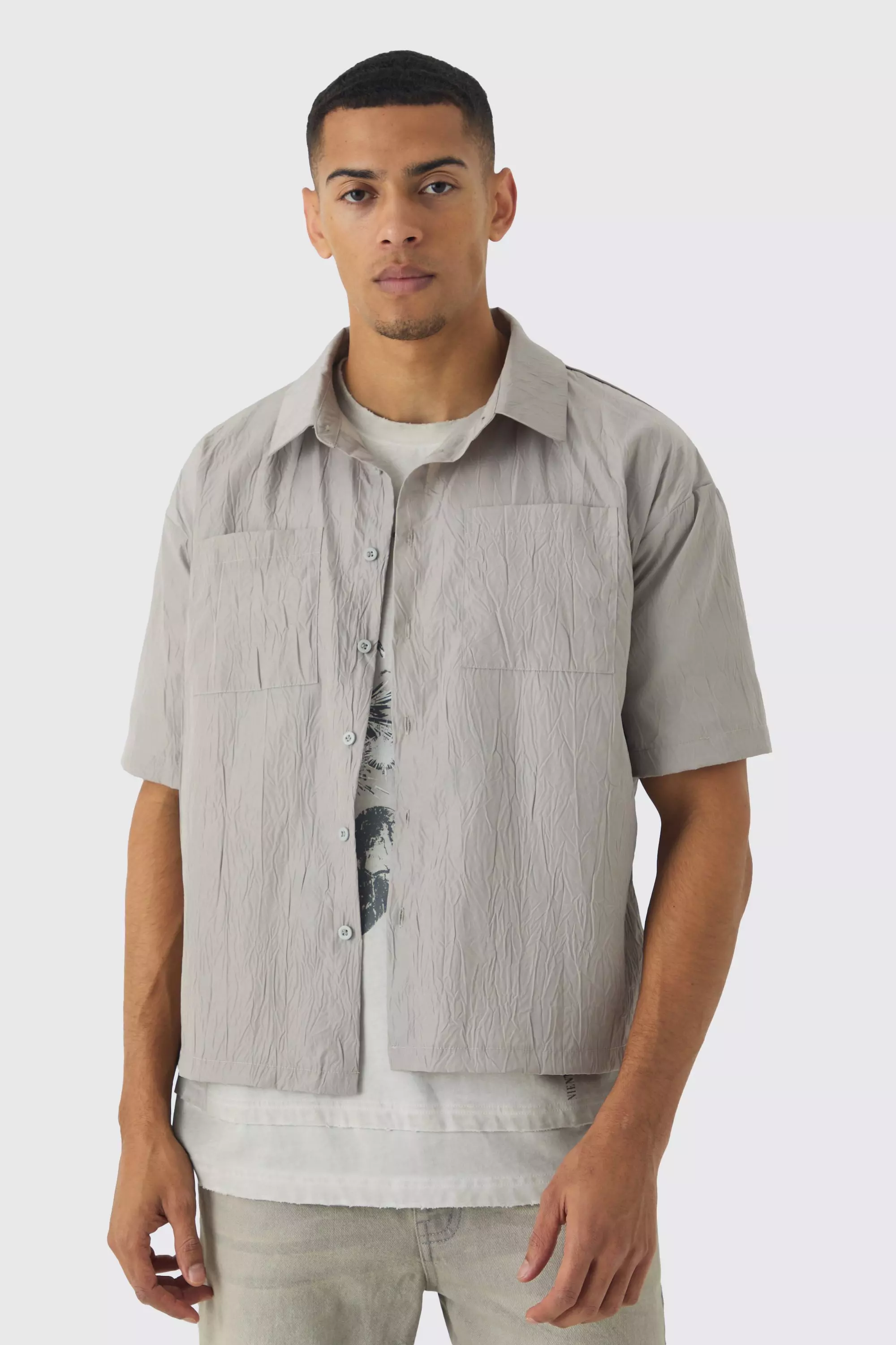 Kastiges Oversize Hemd in Knitteroptik, Light grey alternatives Bild