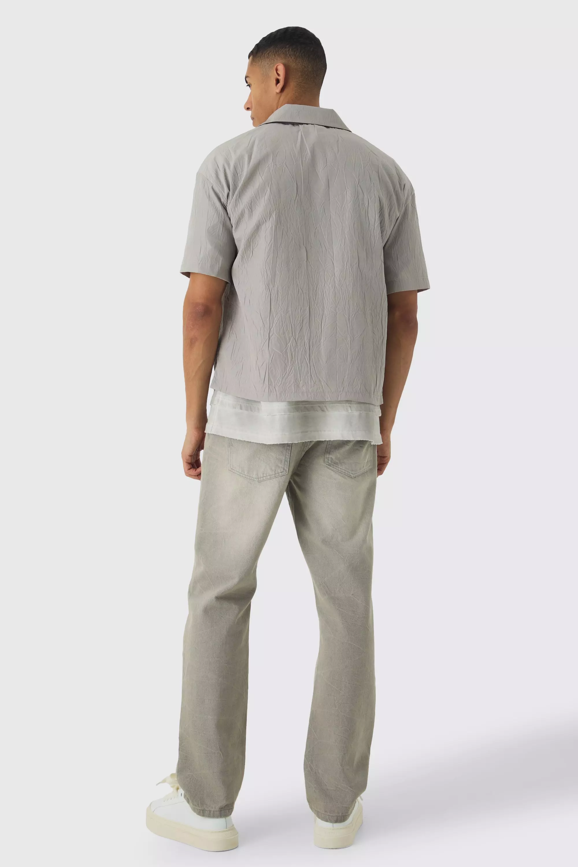 Kastiges Oversize Hemd in Knitteroptik, Light grey alternatives Bild