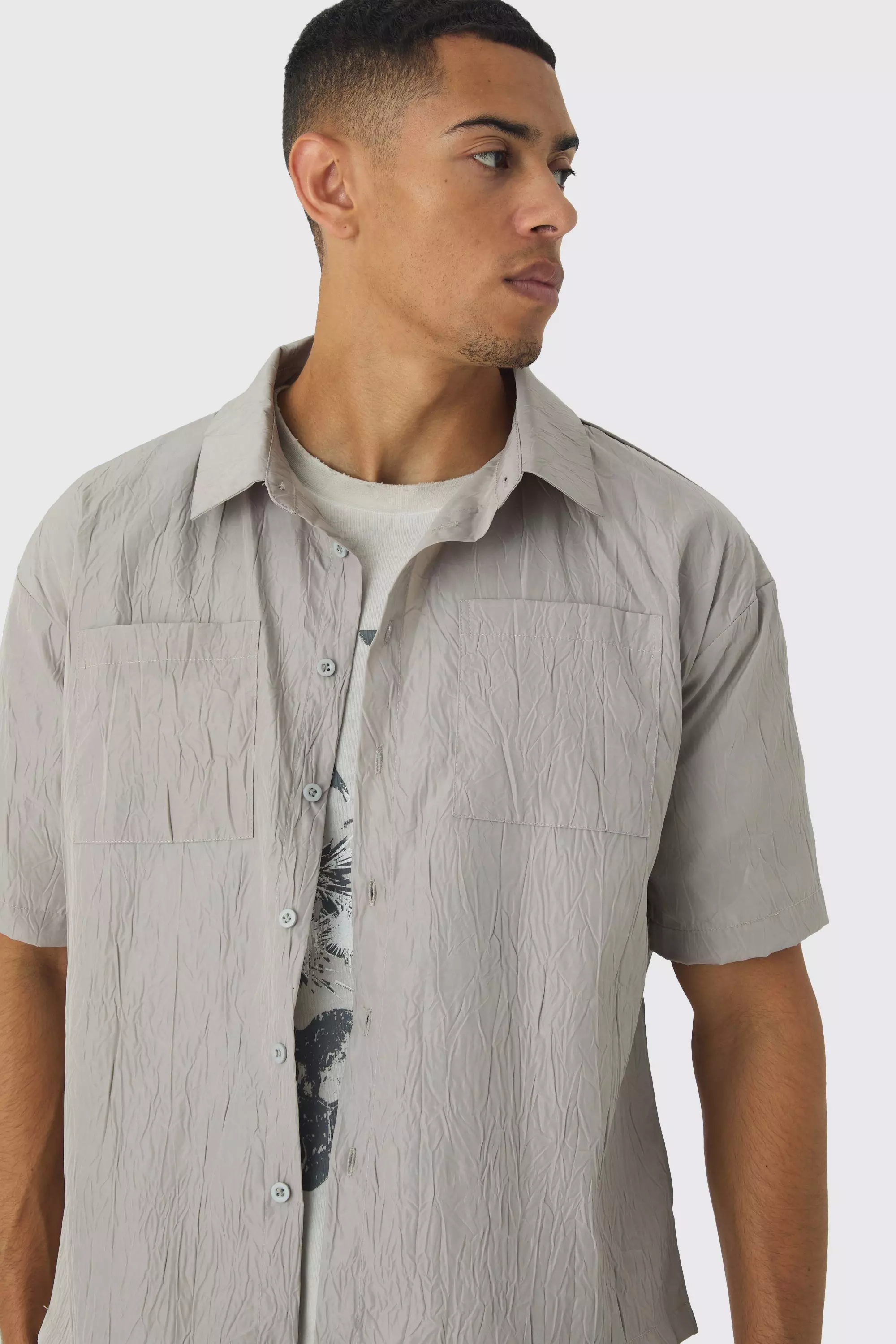 Kastiges Oversize Hemd in Knitteroptik, Light grey alternatives Bild