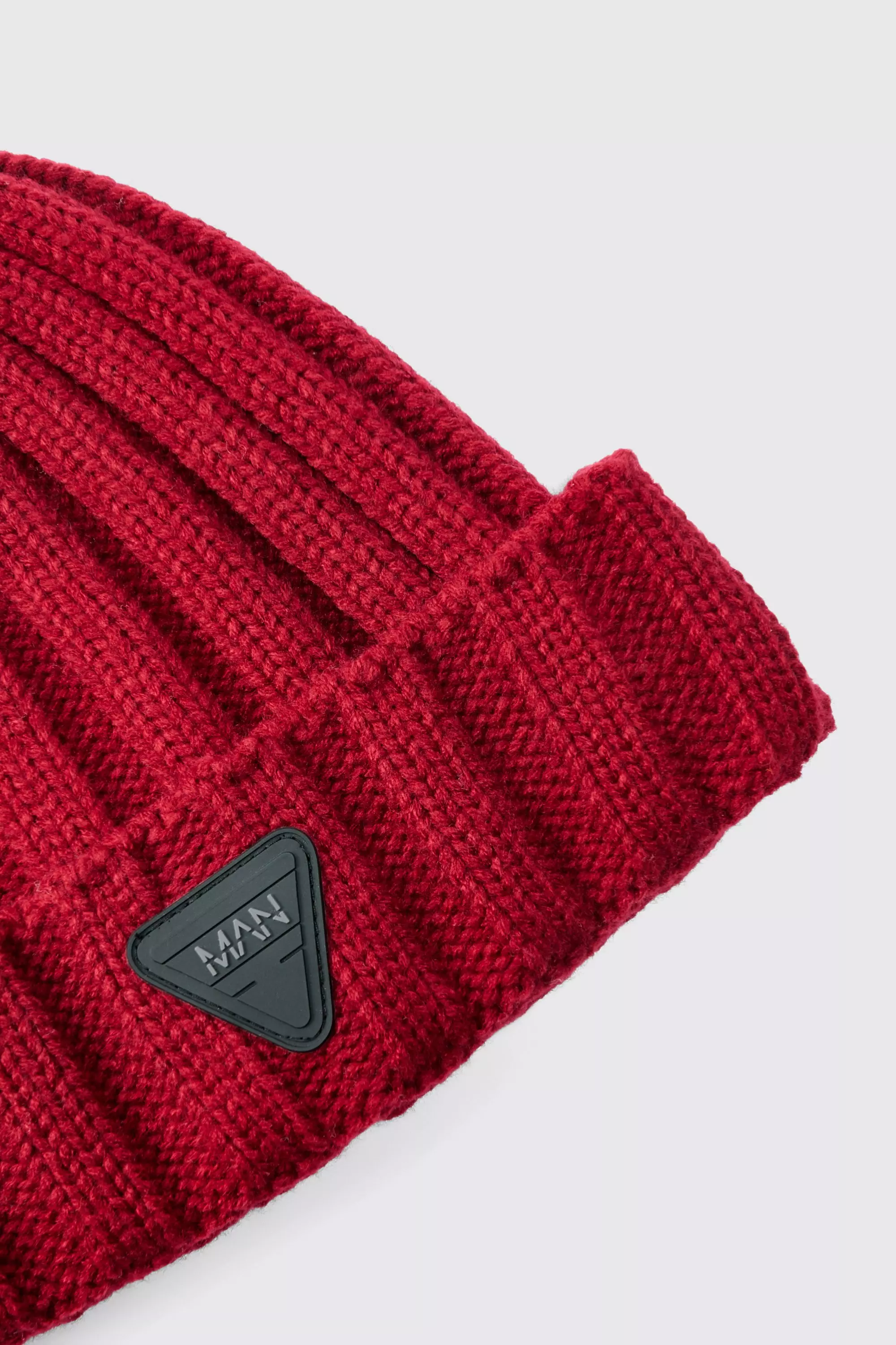 Berretto Beanie In Maglia Spessa Con Logo In Gomma, Red immagine alternativa
