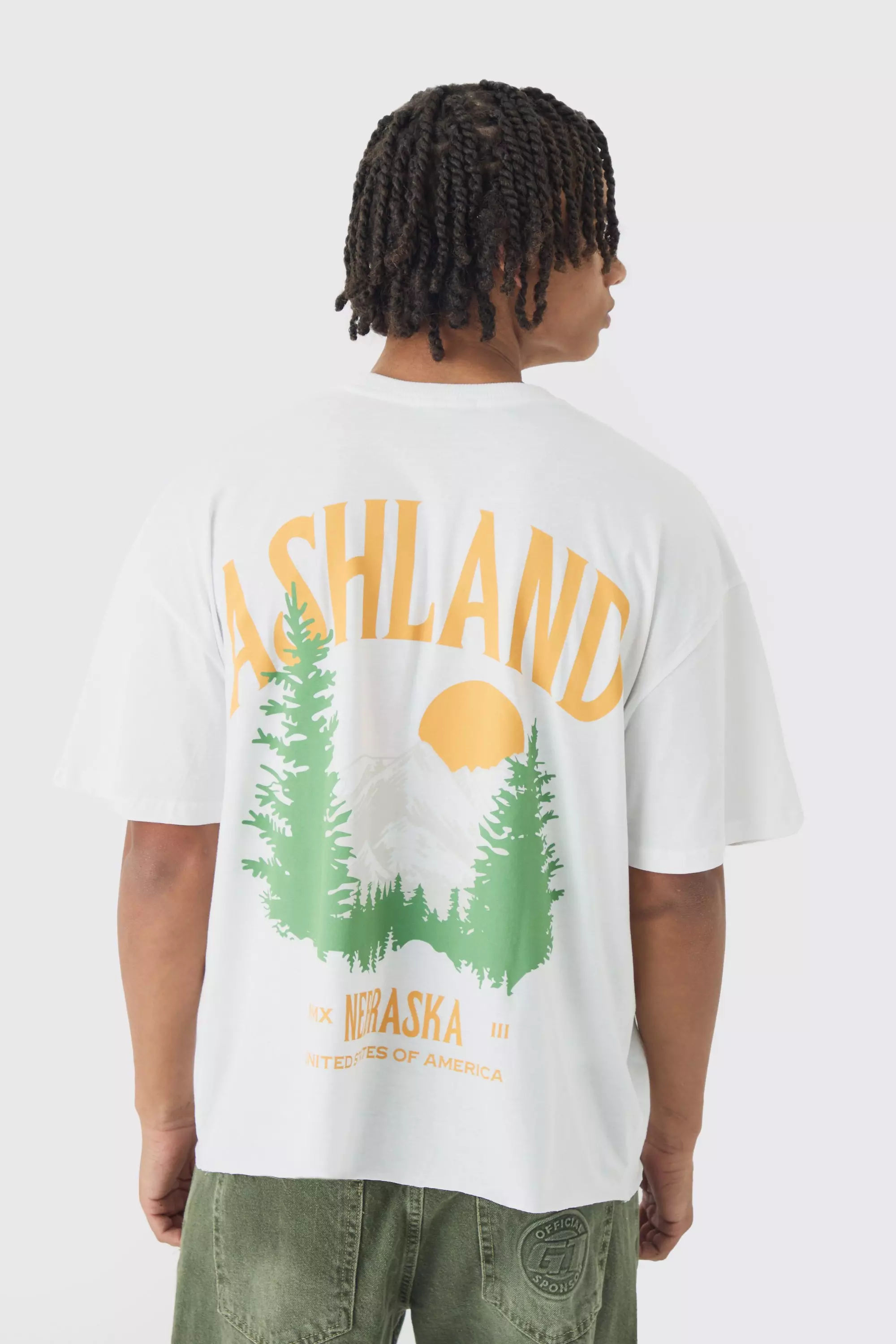 Oversized Boxy Ashland Printed Raw Hem T-Shirt White