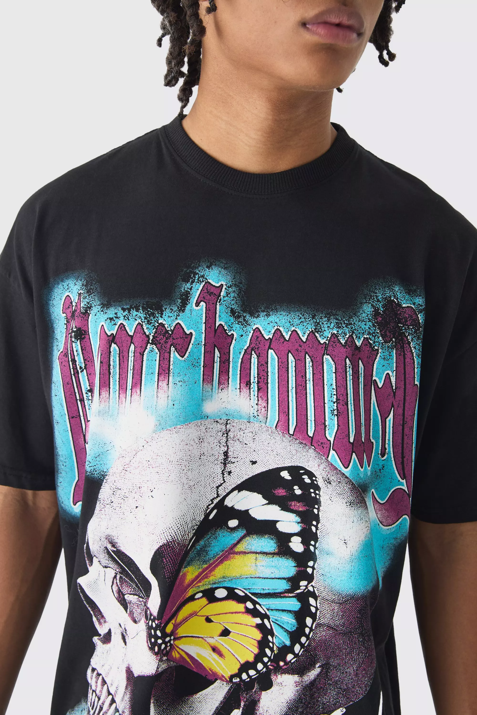 Black Oversized Boxy Skull Graphic T-Shirt alternative image