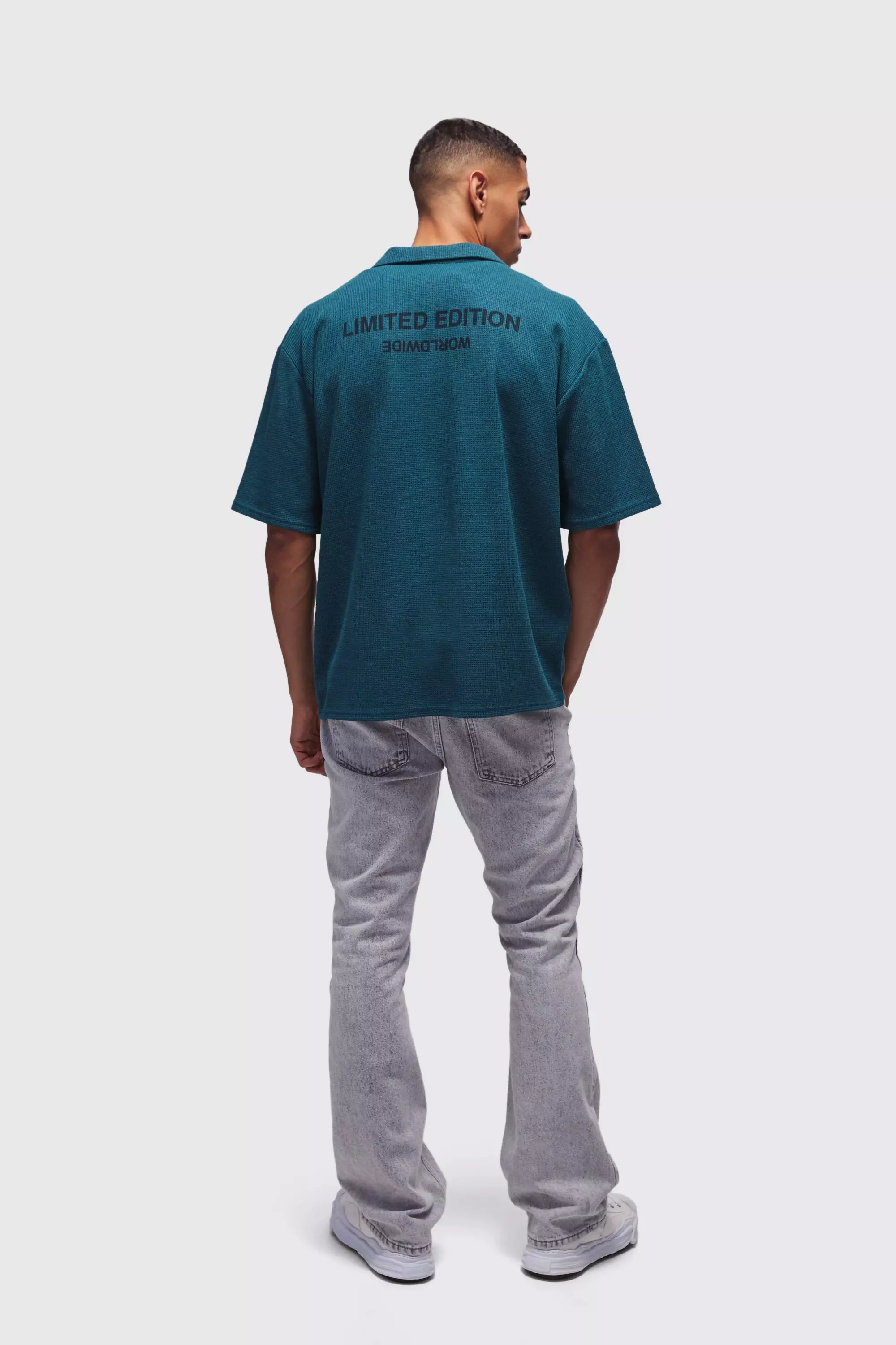 Kastiges Oversize Hemd in Waffeloptik, Dark green alternatives Bild