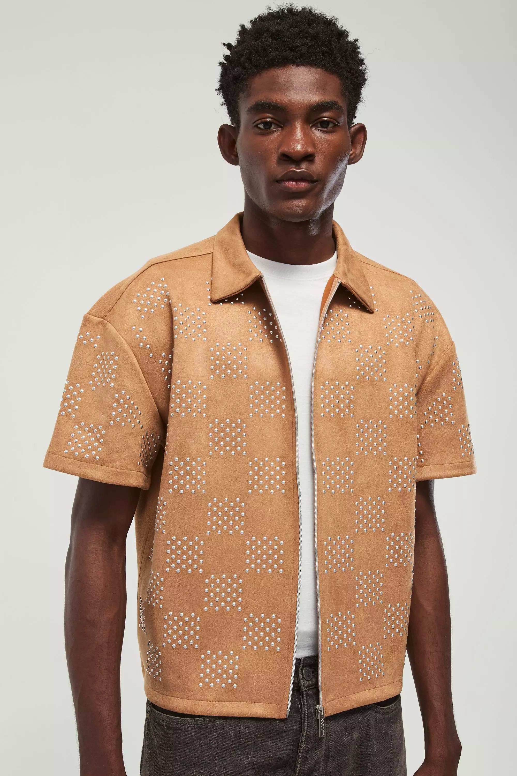 Surchemise oversize cloutée en synthétique, Rust autre image