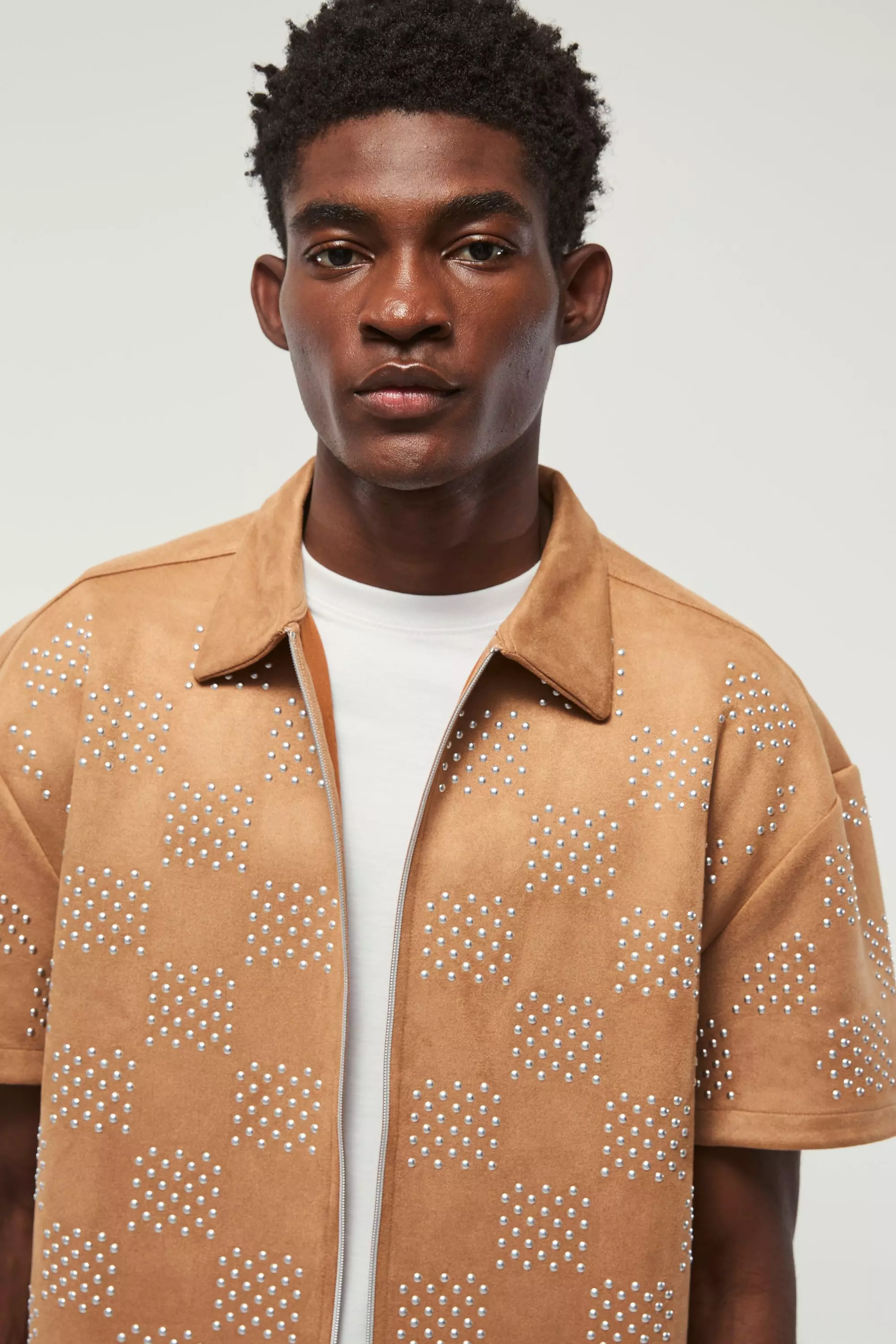 Surchemise oversize cloutée en synthétique, Rust autre image