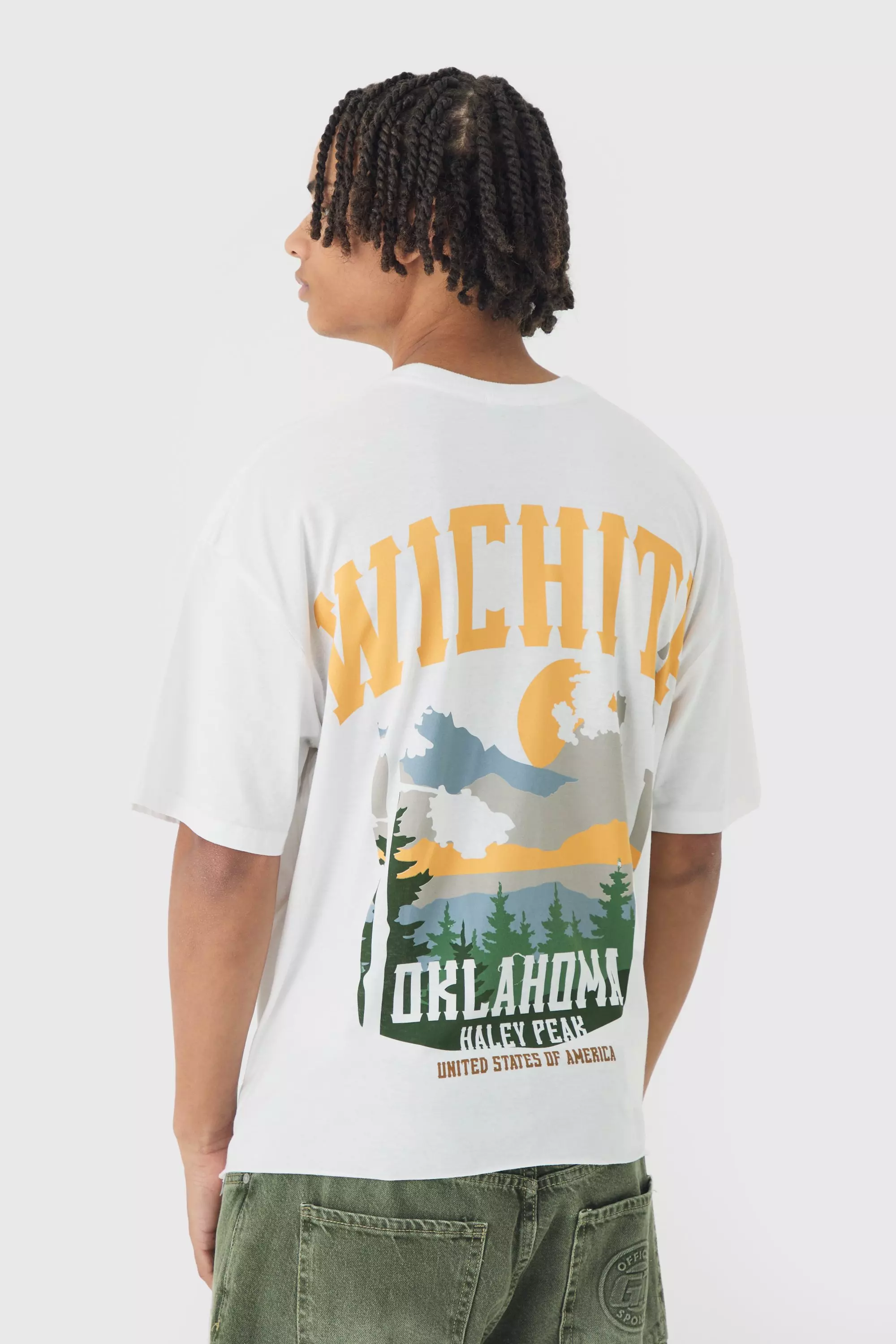 Oversized Boxy Wichita Printed Raw Hem T-Shirt White