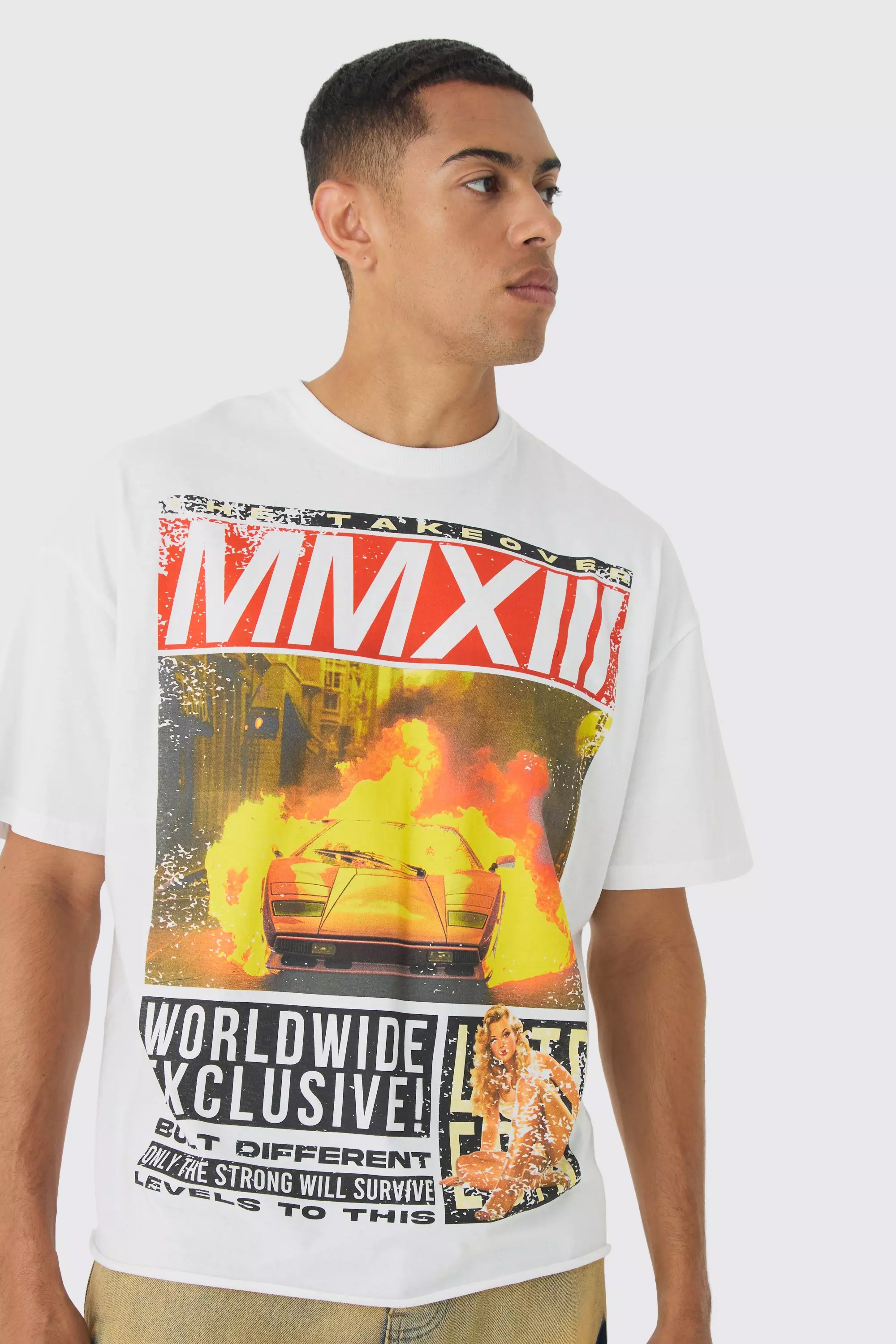 Oversized Boxy Worldwide Magazine Graphic T-Shirt White