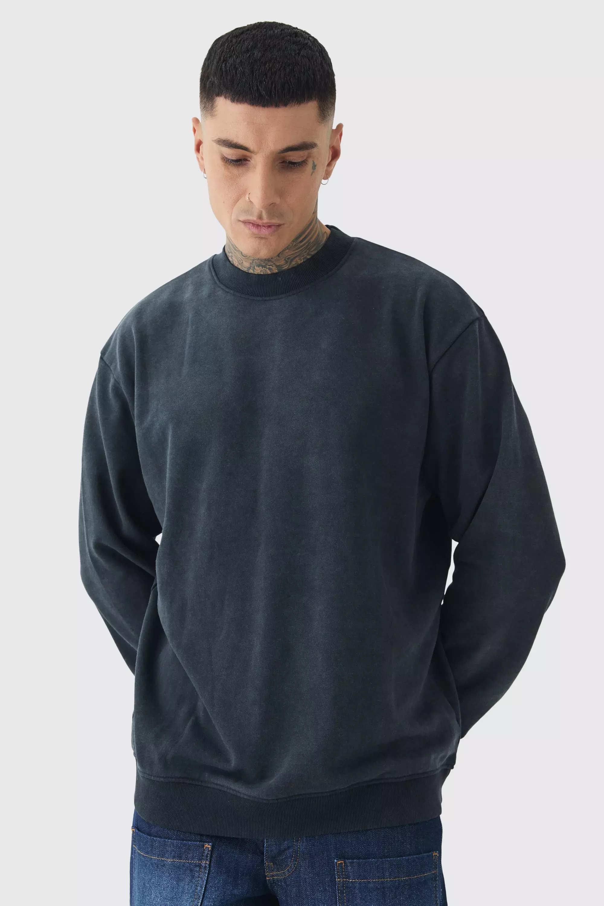 Tall Oversize Sweatshirt mit Acid-Waschung, Black alternatives Bild
