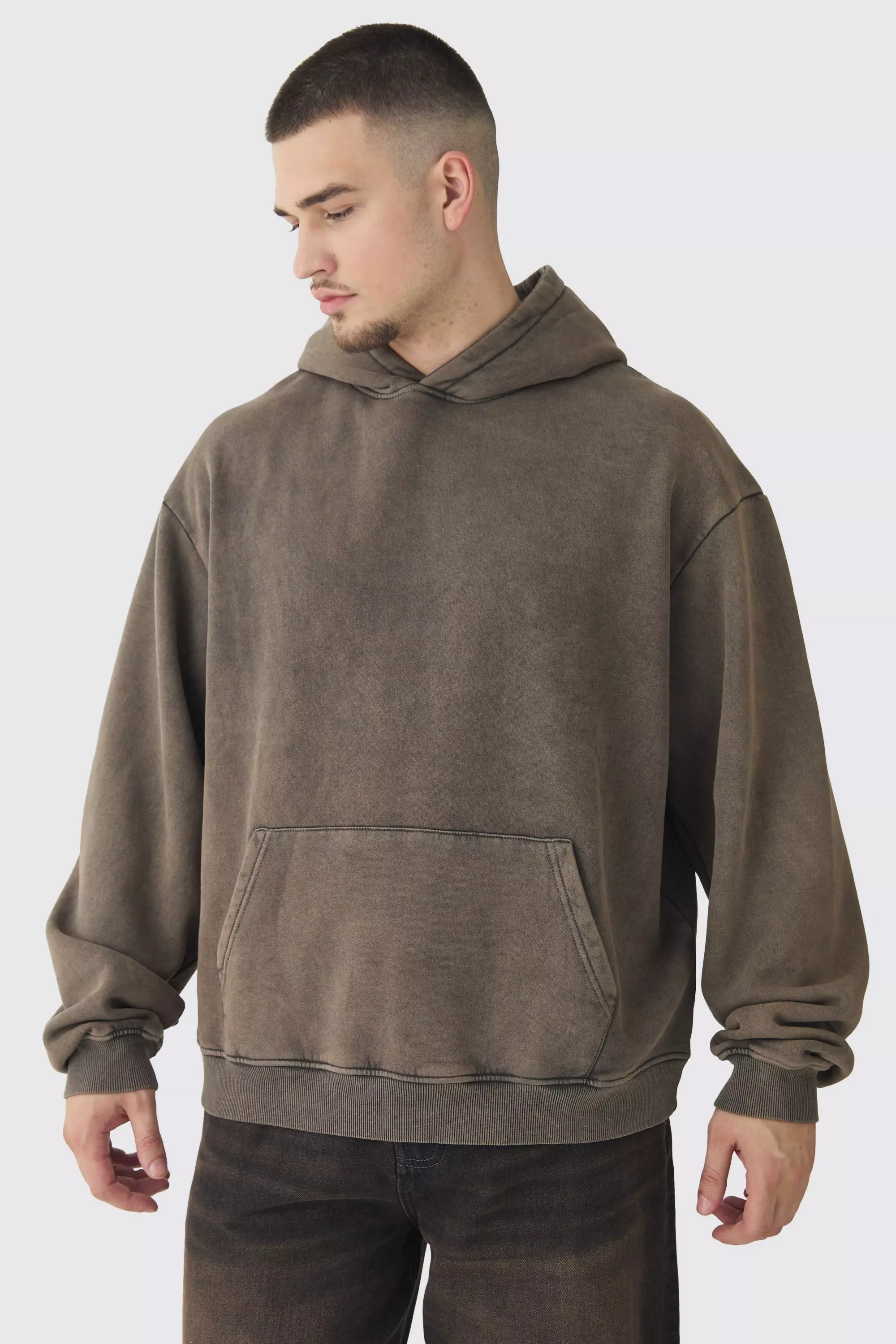 Grey Tall Oversized Boxy Acid Wash Hoodie alternative image
