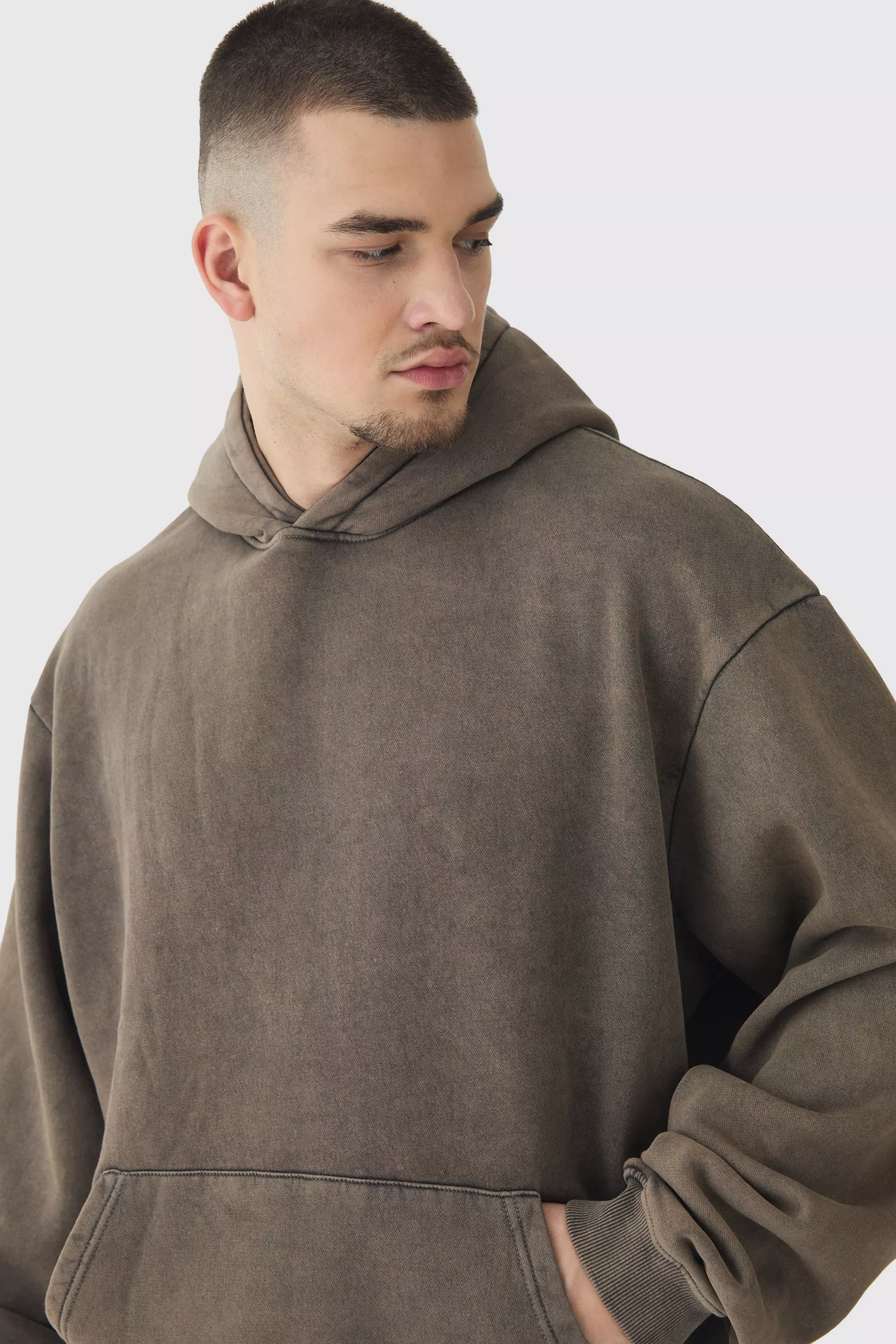 Grey Tall Oversized Boxy Acid Wash Hoodie alternative image