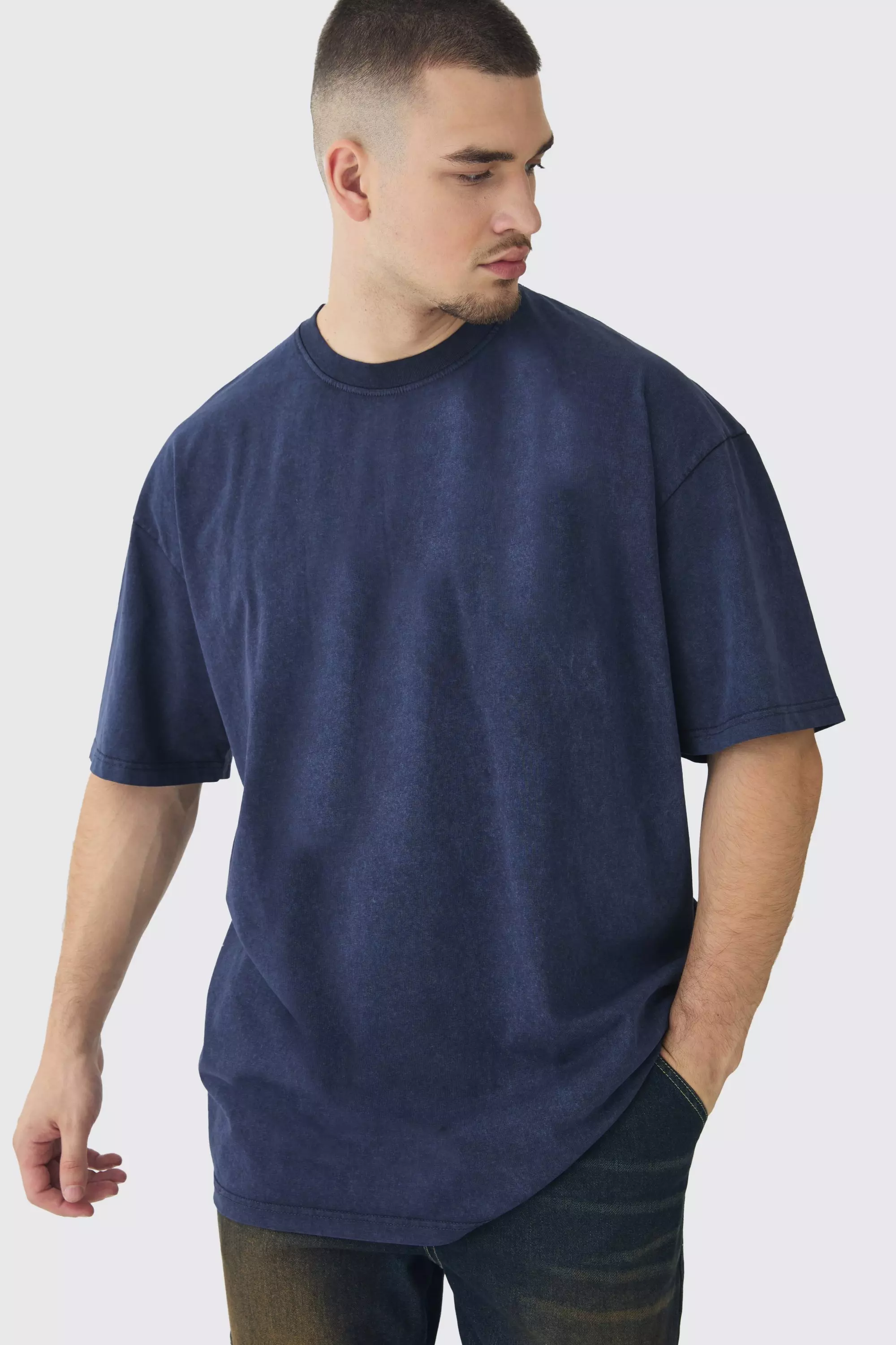 Charcoal Tall Oversized Acid Wash T-Shirt alternative image