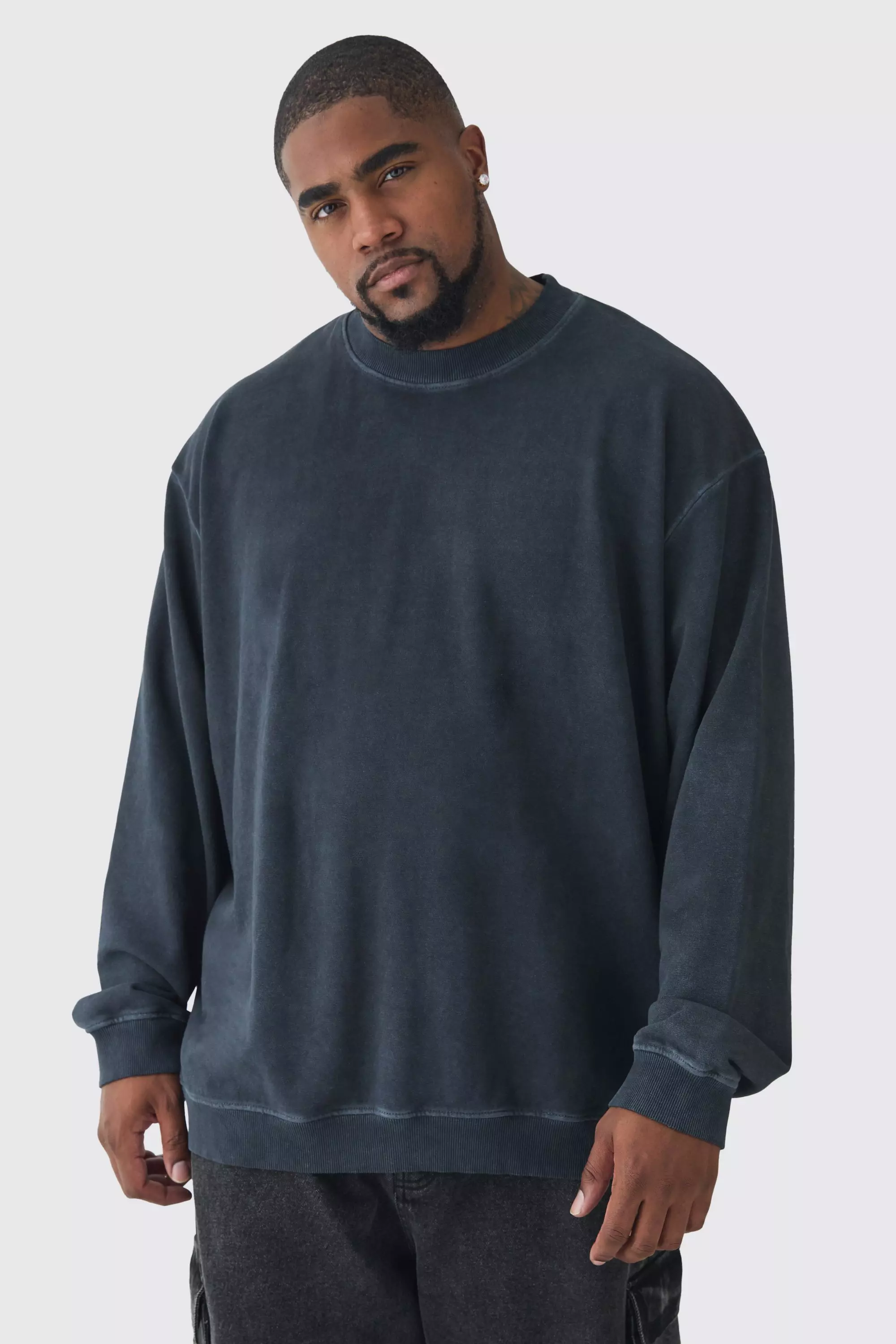 Plus Oversize Sweatshirt mit Acid-Waschung, Black alternatives Bild