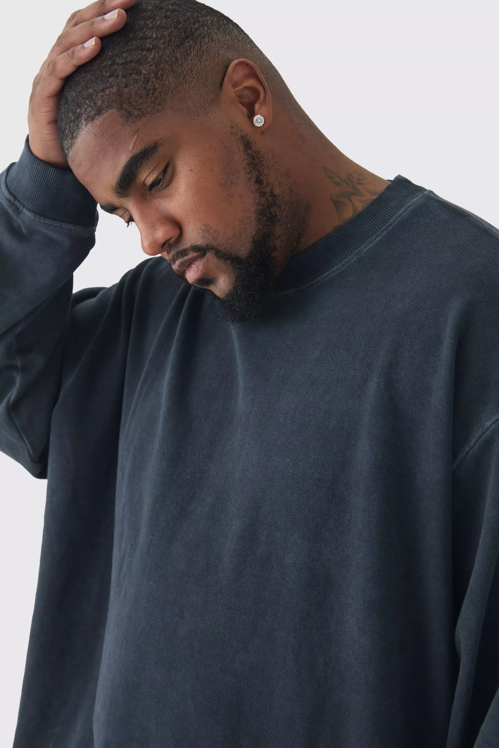 Plus Oversize Sweatshirt mit Acid-Waschung, Black alternatives Bild