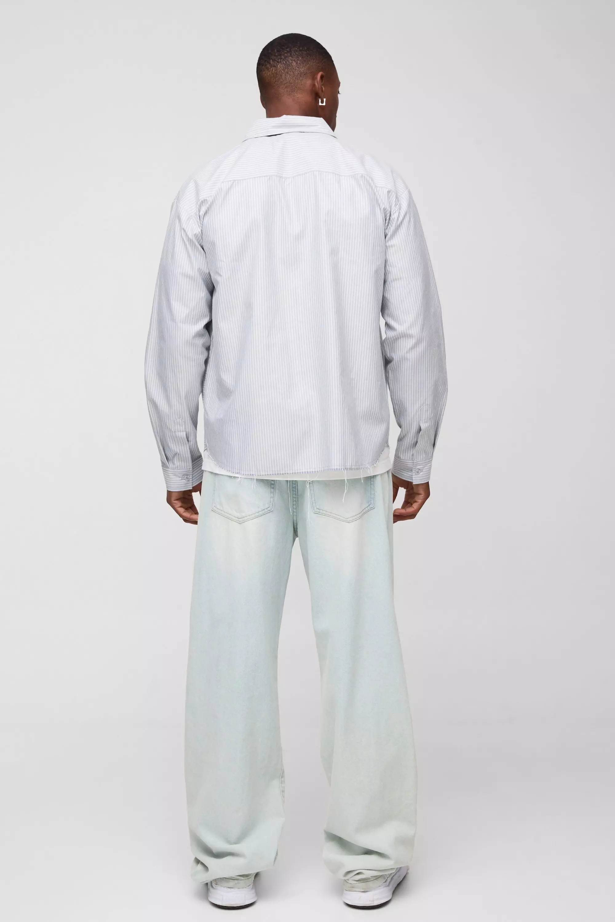 Grey Oversized Poplin Stripe Shirt alternative image