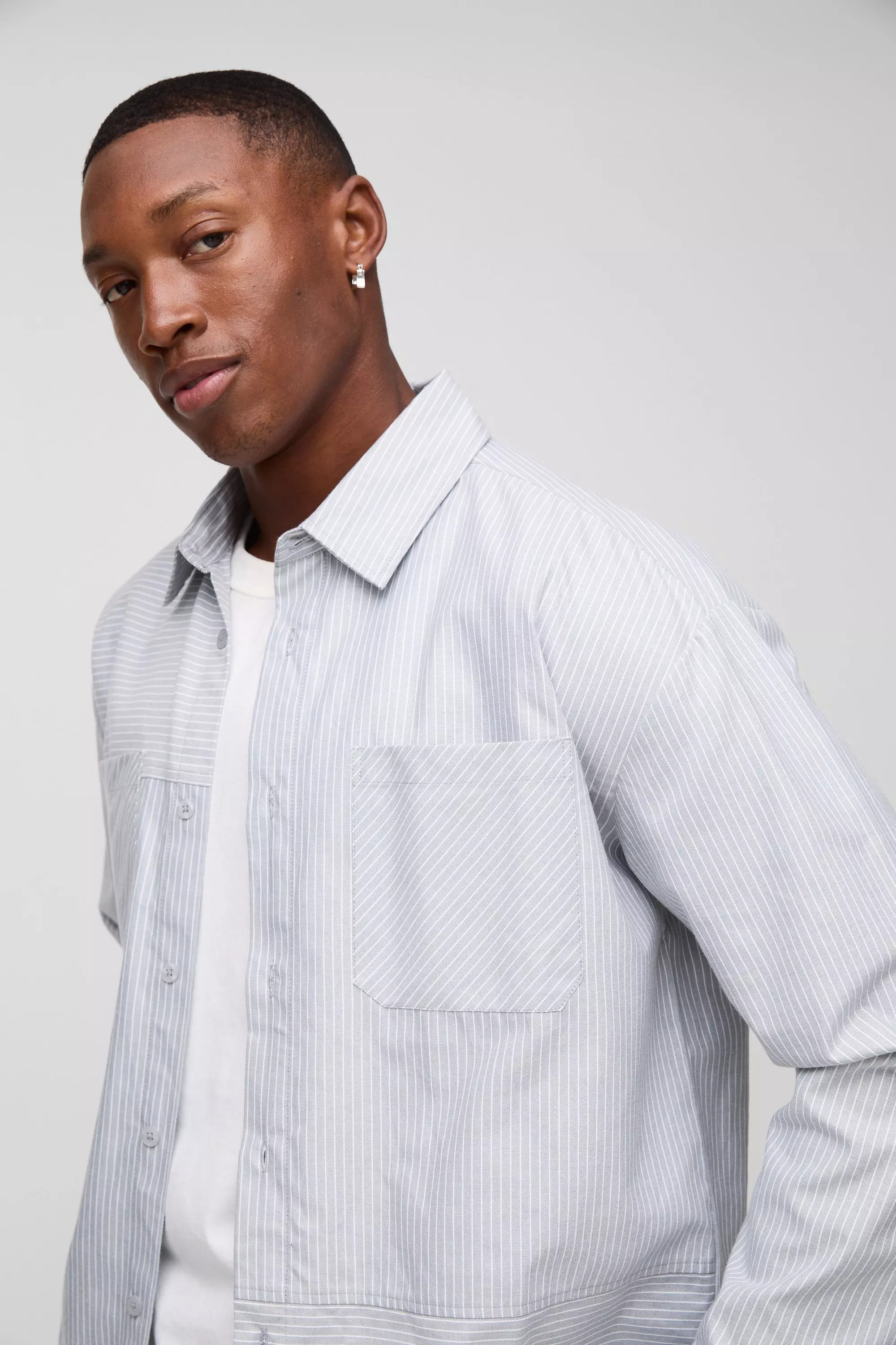 Grey Oversized Poplin Stripe Shirt alternative image