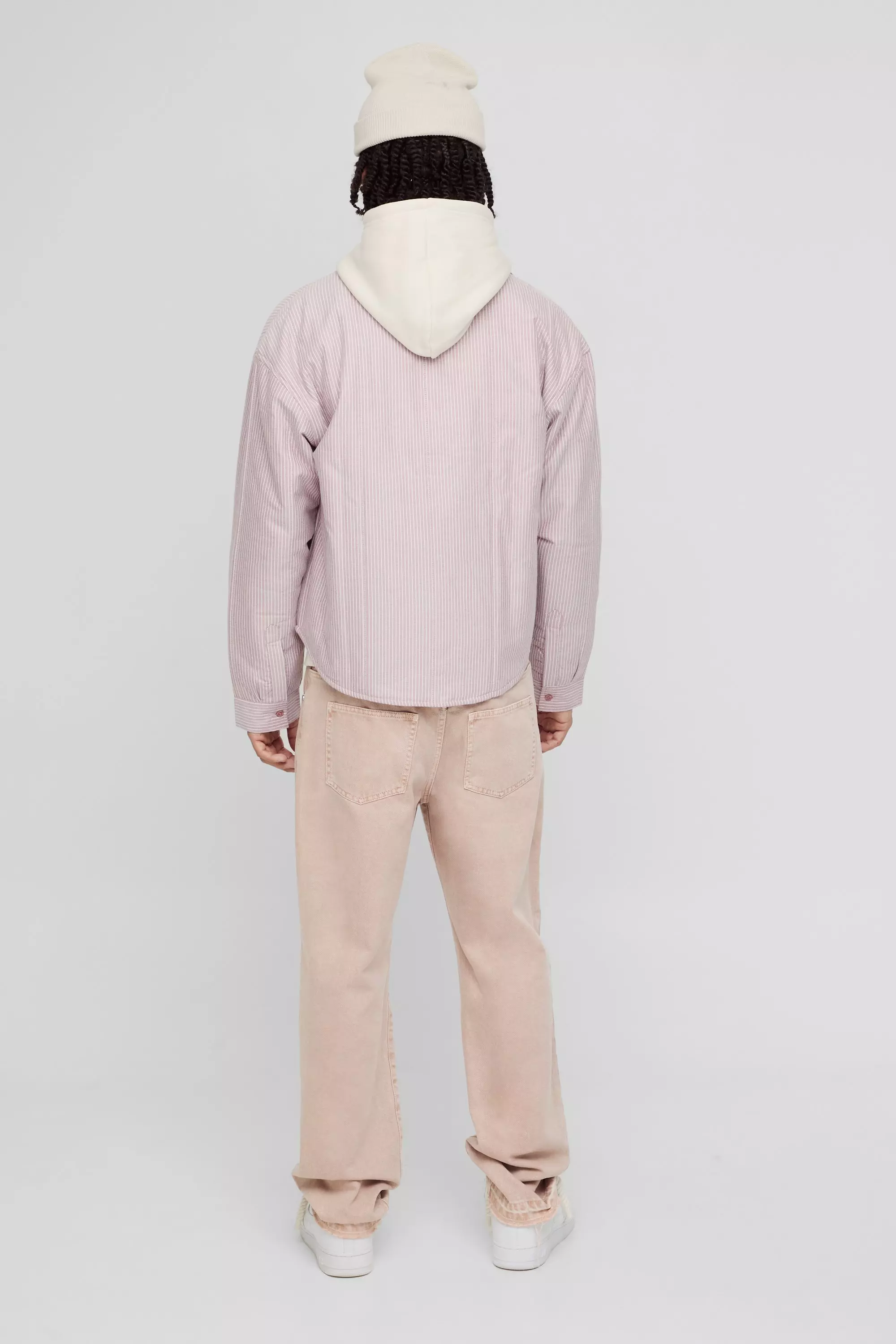 Sovracamicia Oversize Imbottita A Righe, Burgundy immagine alternativa