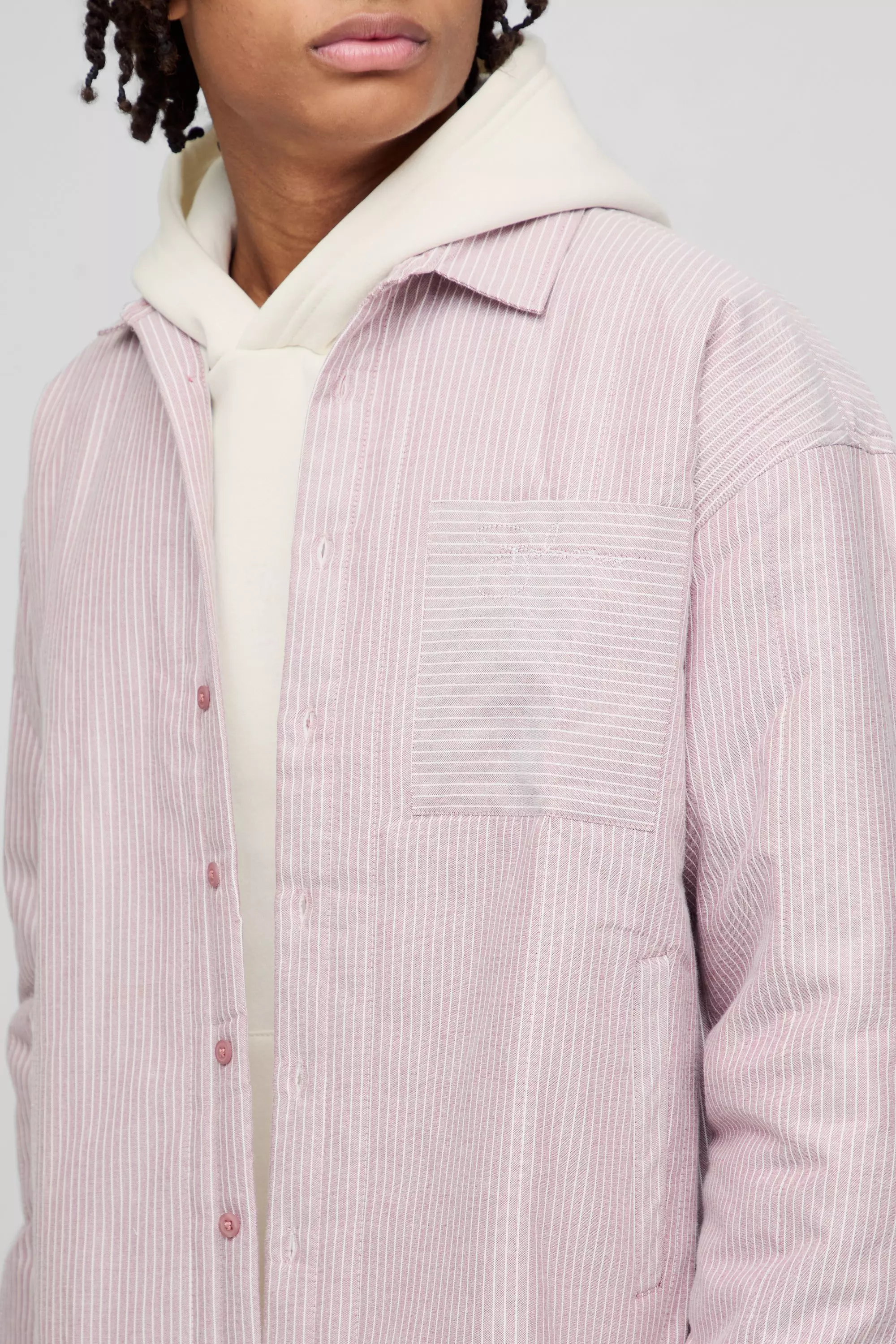Sovracamicia Oversize Imbottita A Righe, Burgundy immagine alternativa