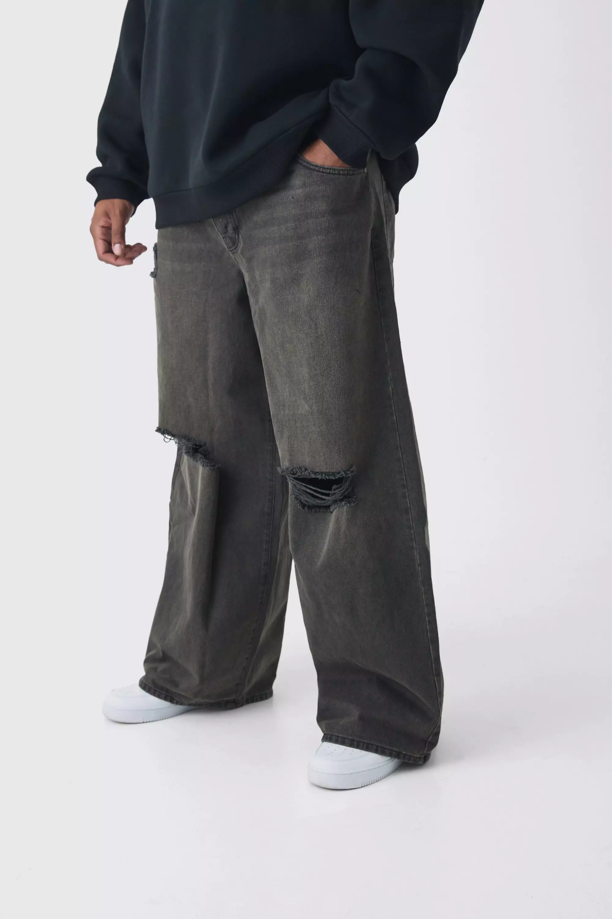 Plus lockere braune Jeans mit Riss am Knie, Brown alternatives Bild