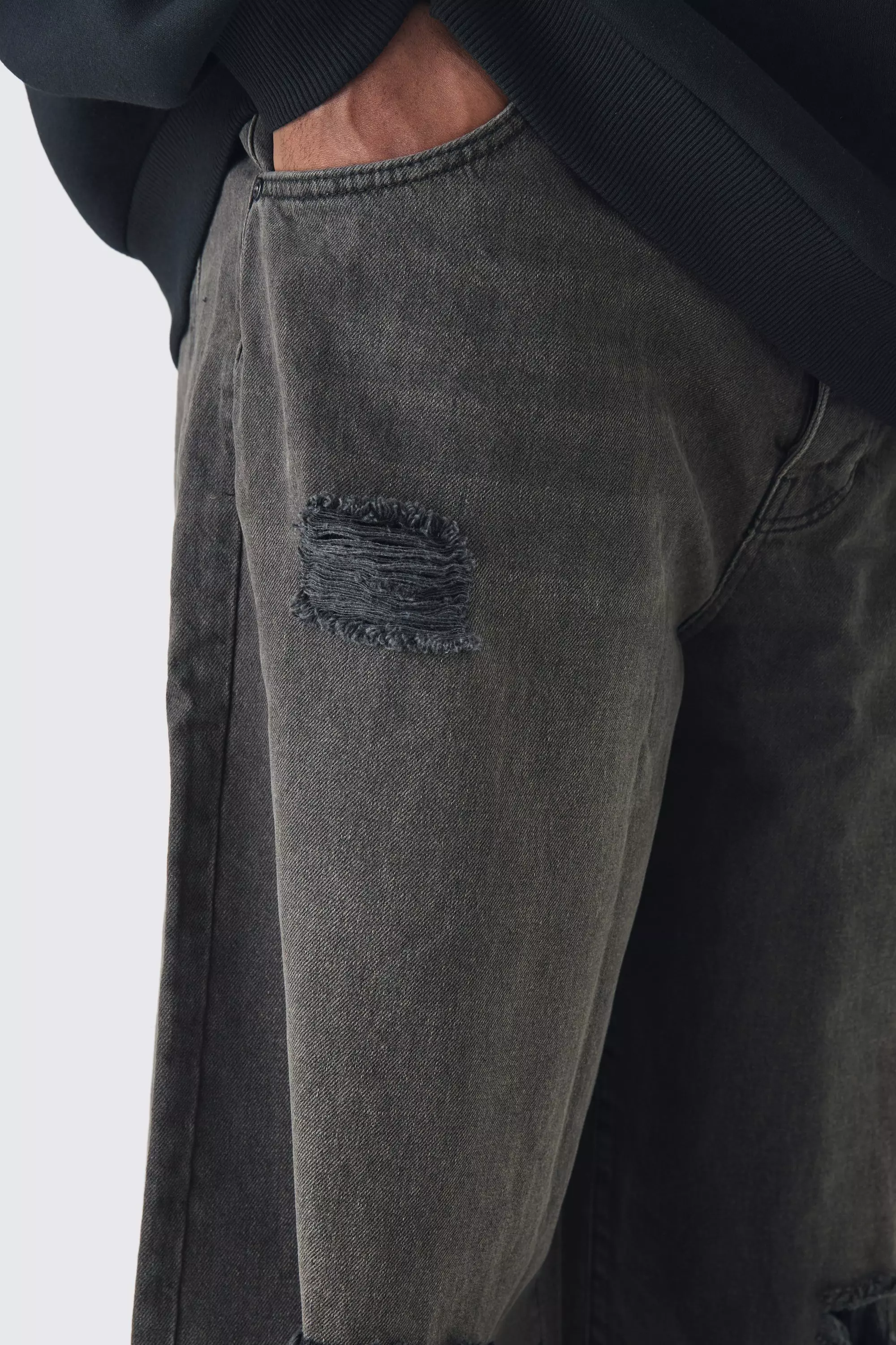 Plus Baggy Rigid Brown Wash Ripped Knee Jeans alternative image