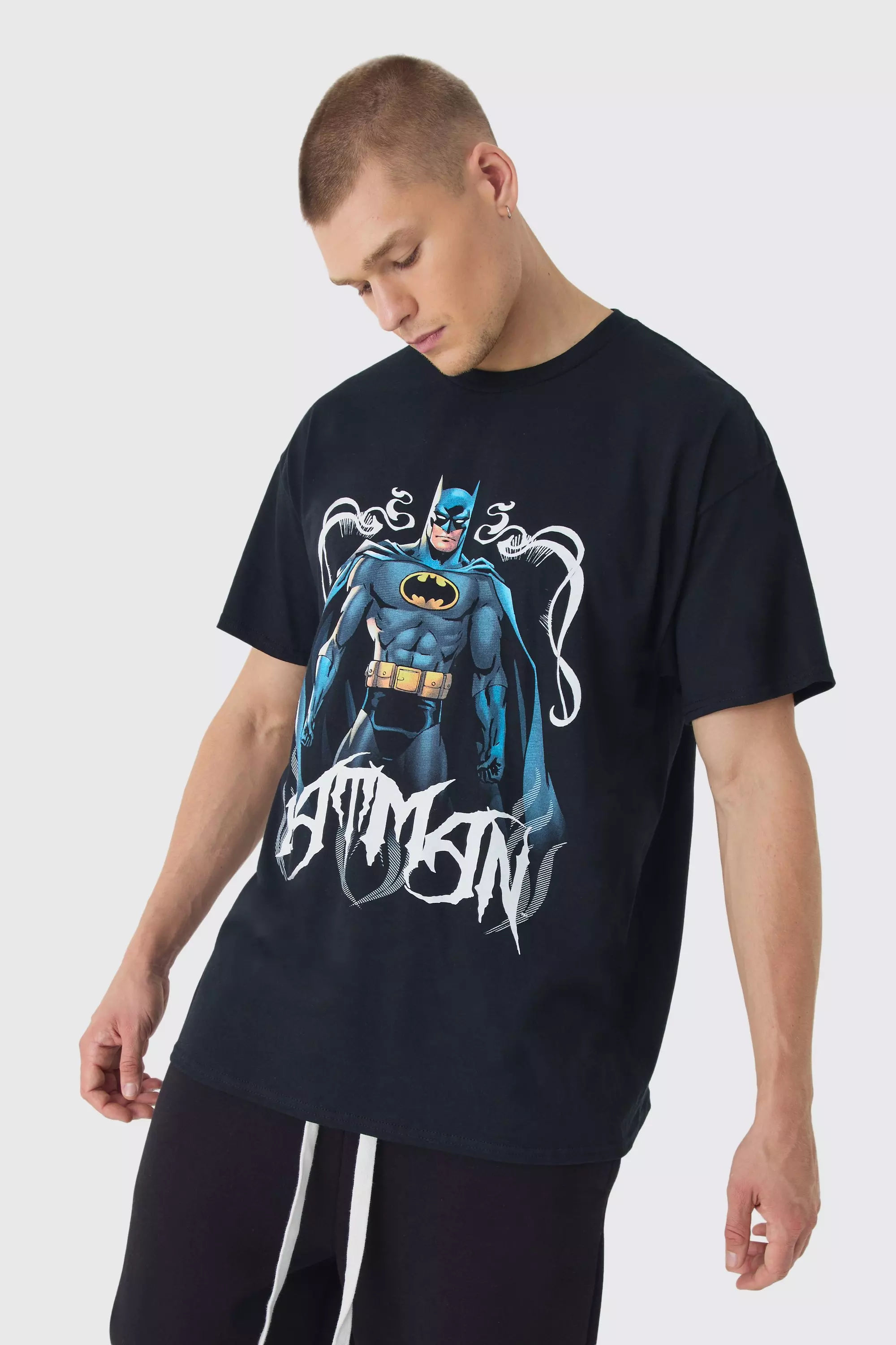 Oversized Batman Gothic License Print T-Shirt Black