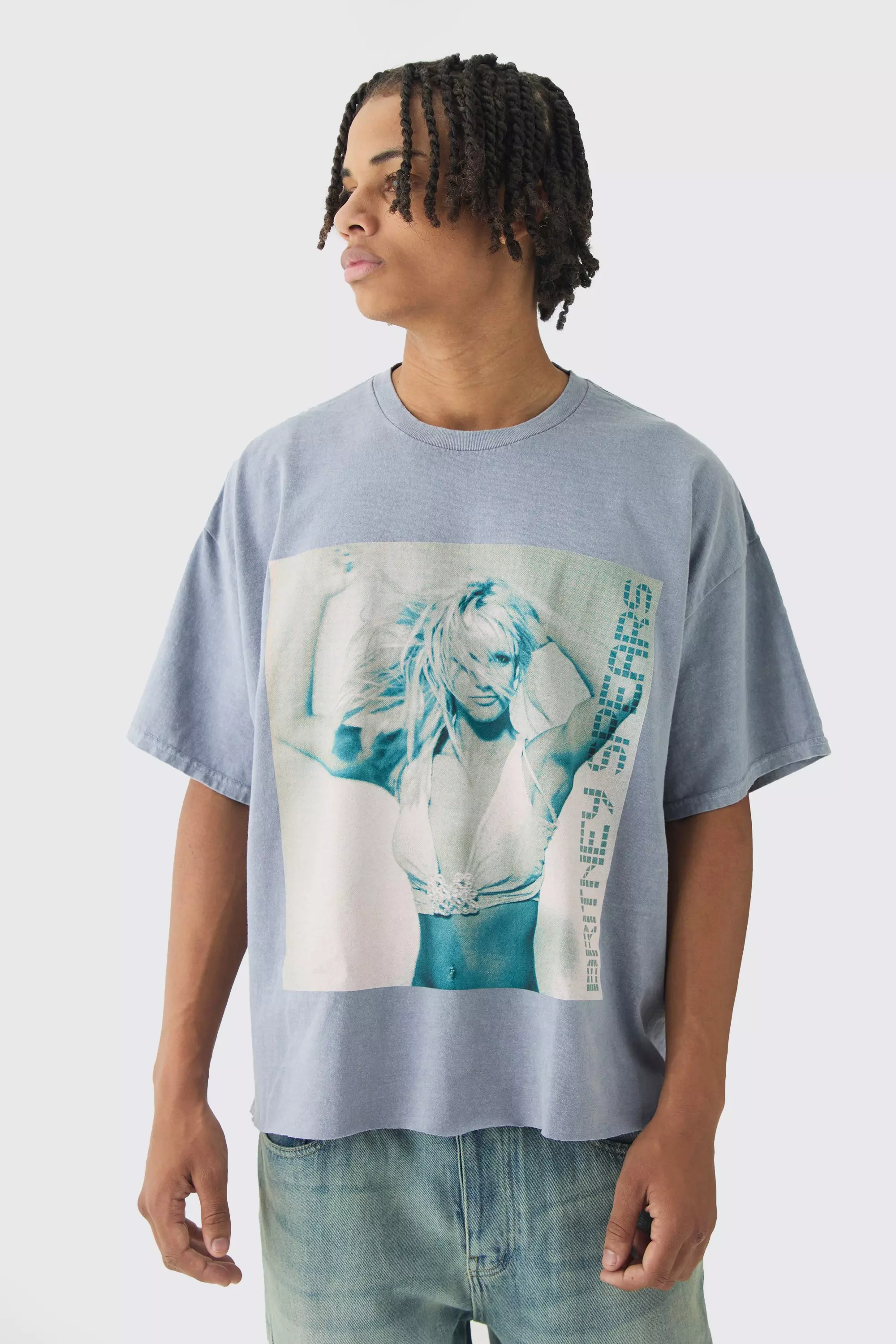 Oversized Britney Spears Boxy Wash License T-Shirt Charcoal