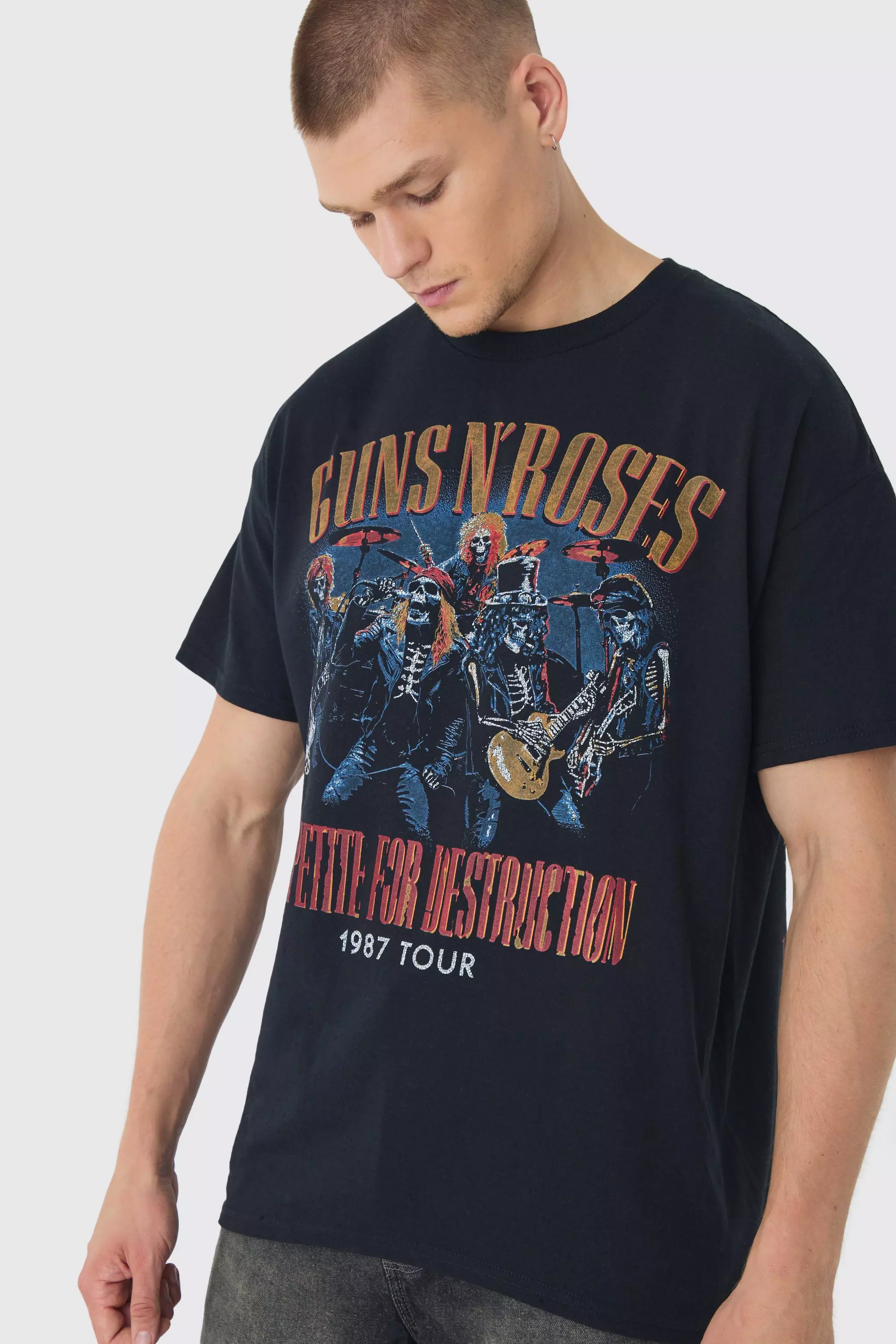 Oversized Guns N Roses Band License T-Shirt Black