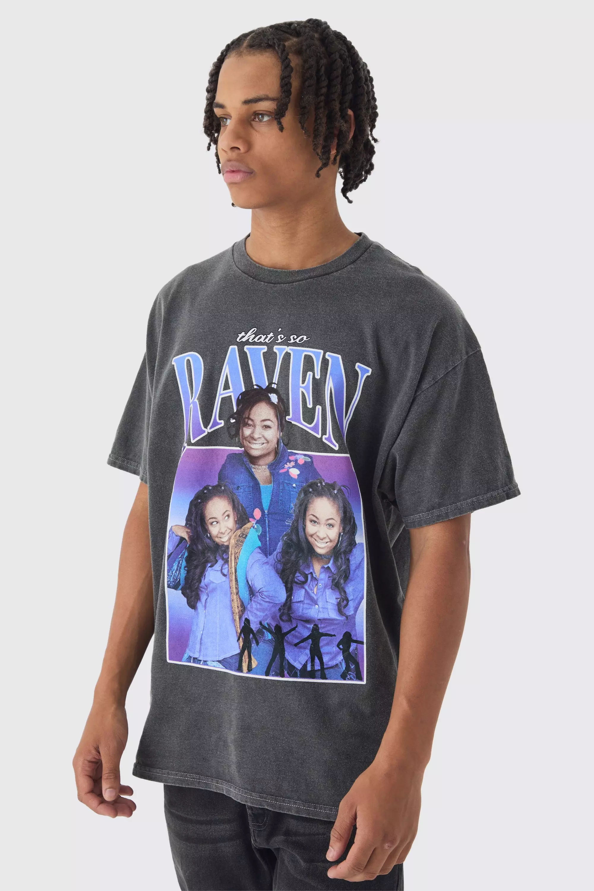 Oversized Disney That's So Raven Wash License Print T-Shirt Charcoal