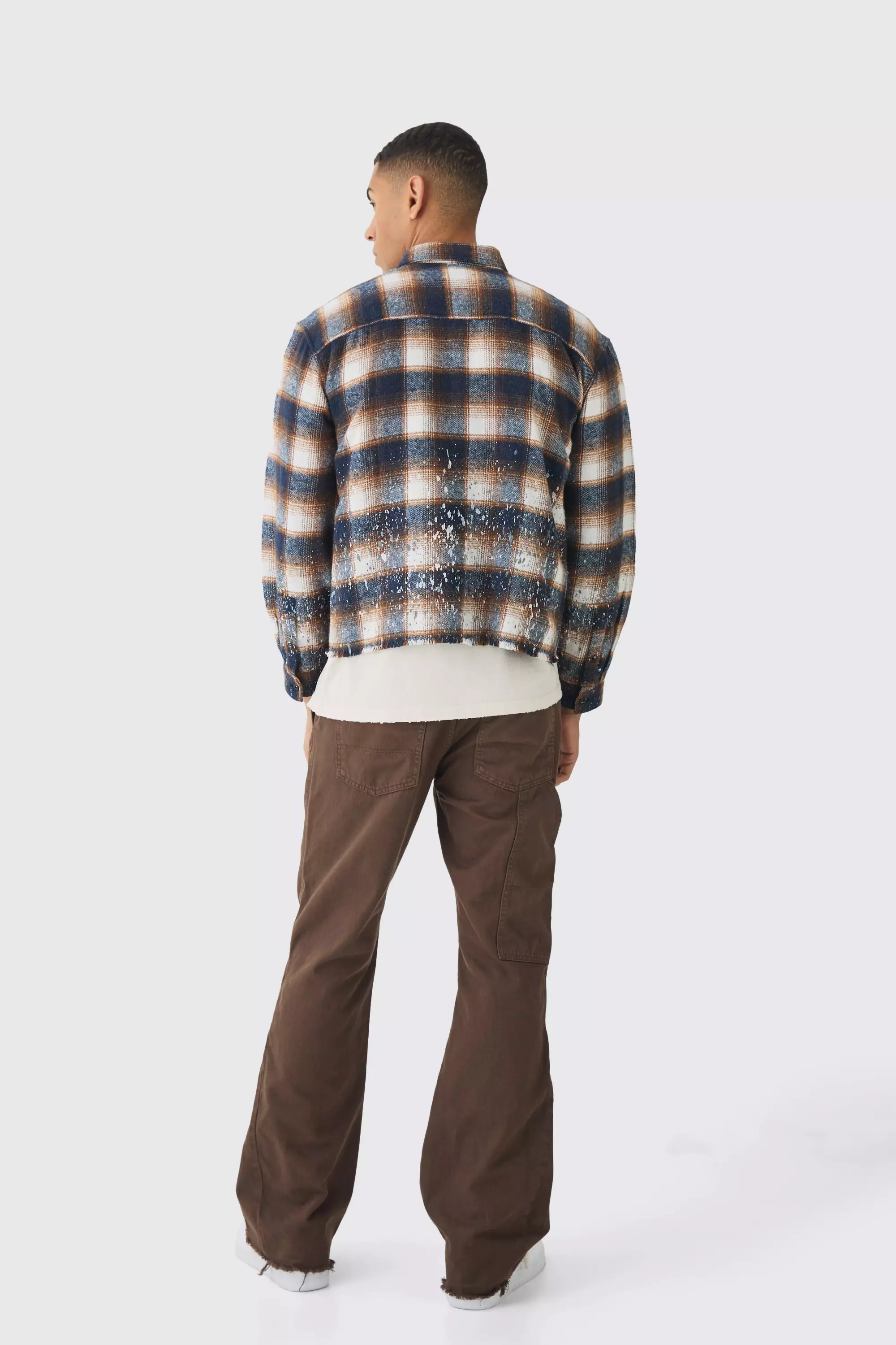Orange Oversized Boxy Distressed Paint Checked Shirt alternative image