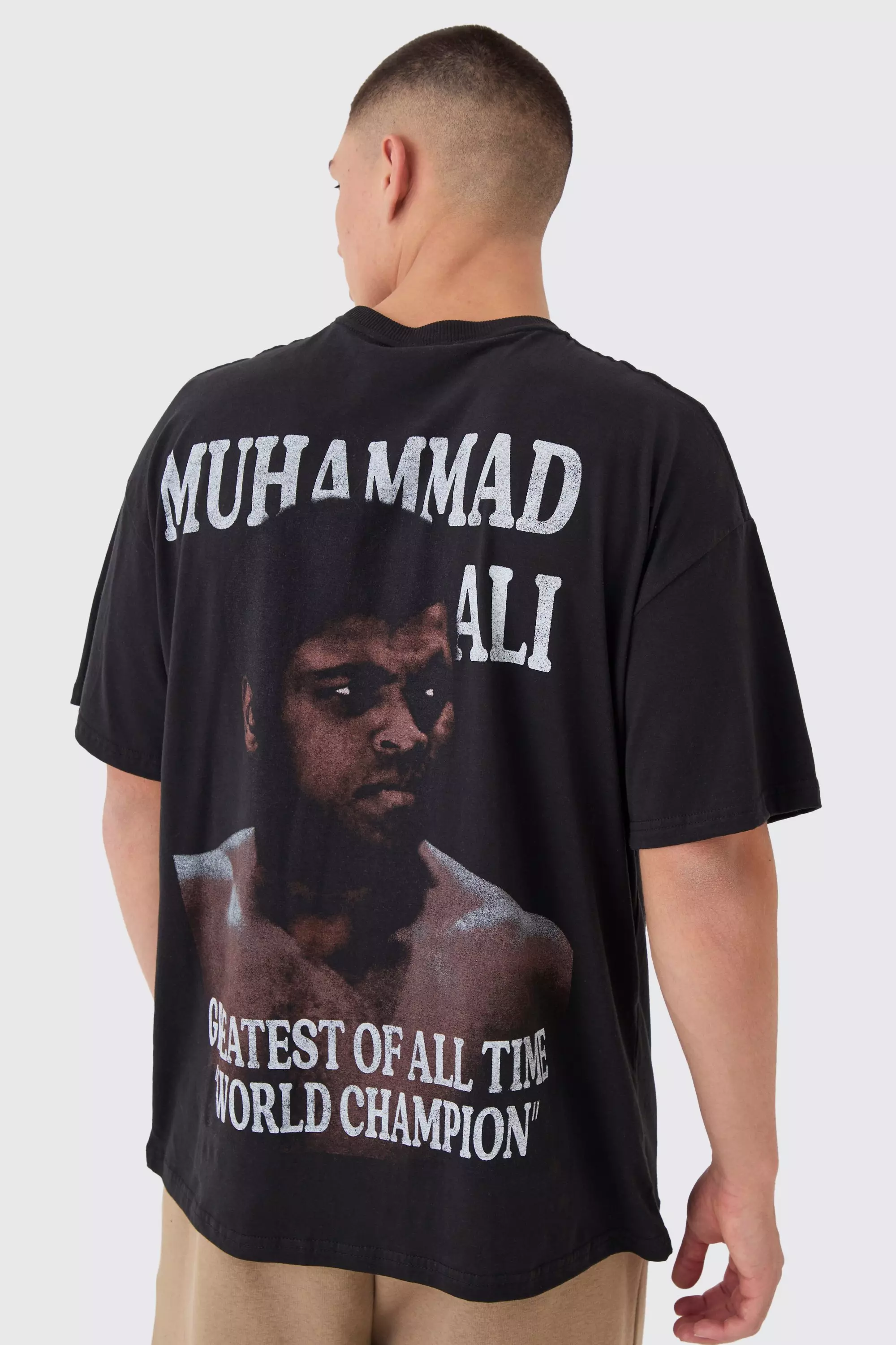 Black Oversized Muhammad Ali Boxing License Print T-Shirt alternative image