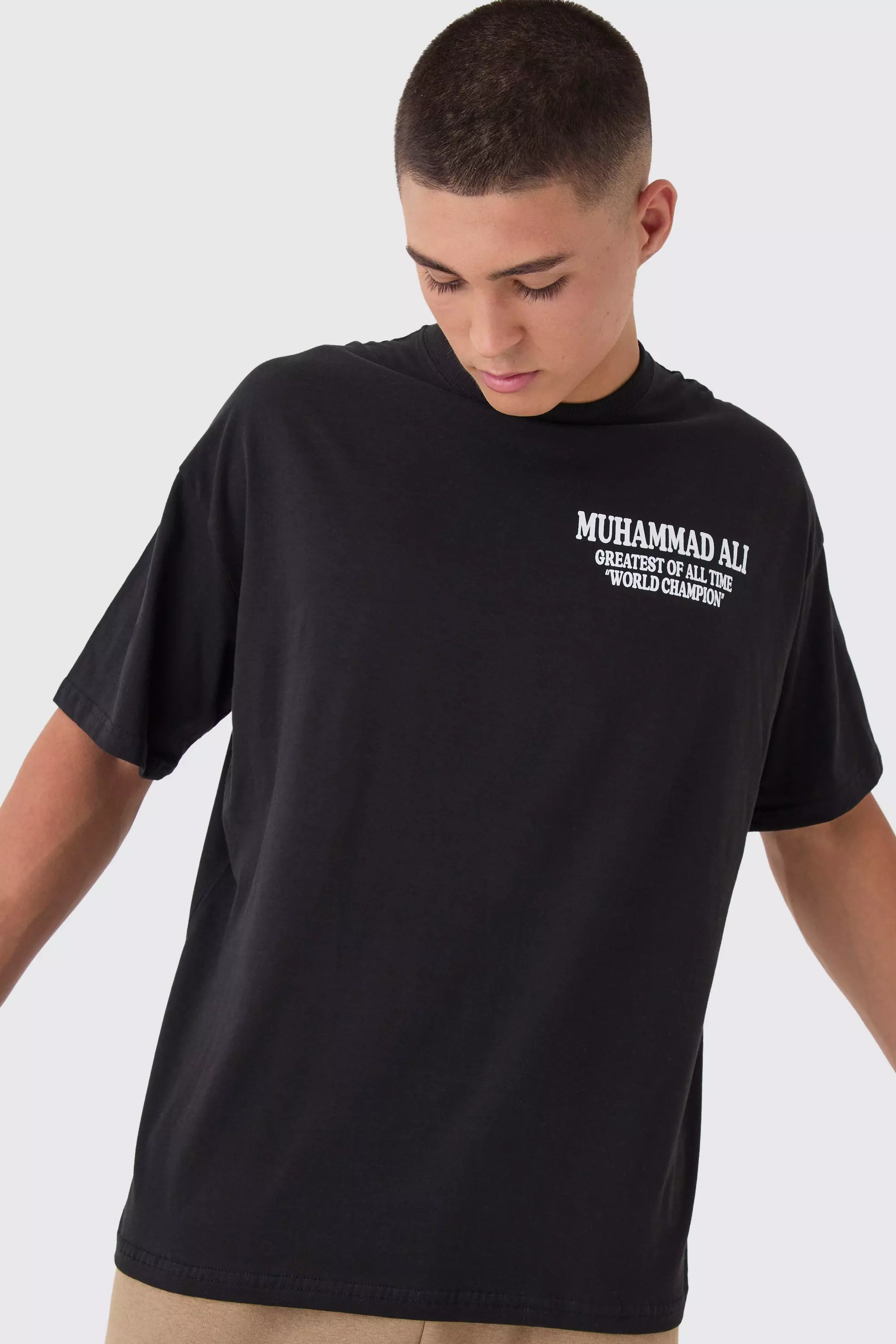 Black Oversized Muhammad Ali Boxing License Print T-Shirt alternative image