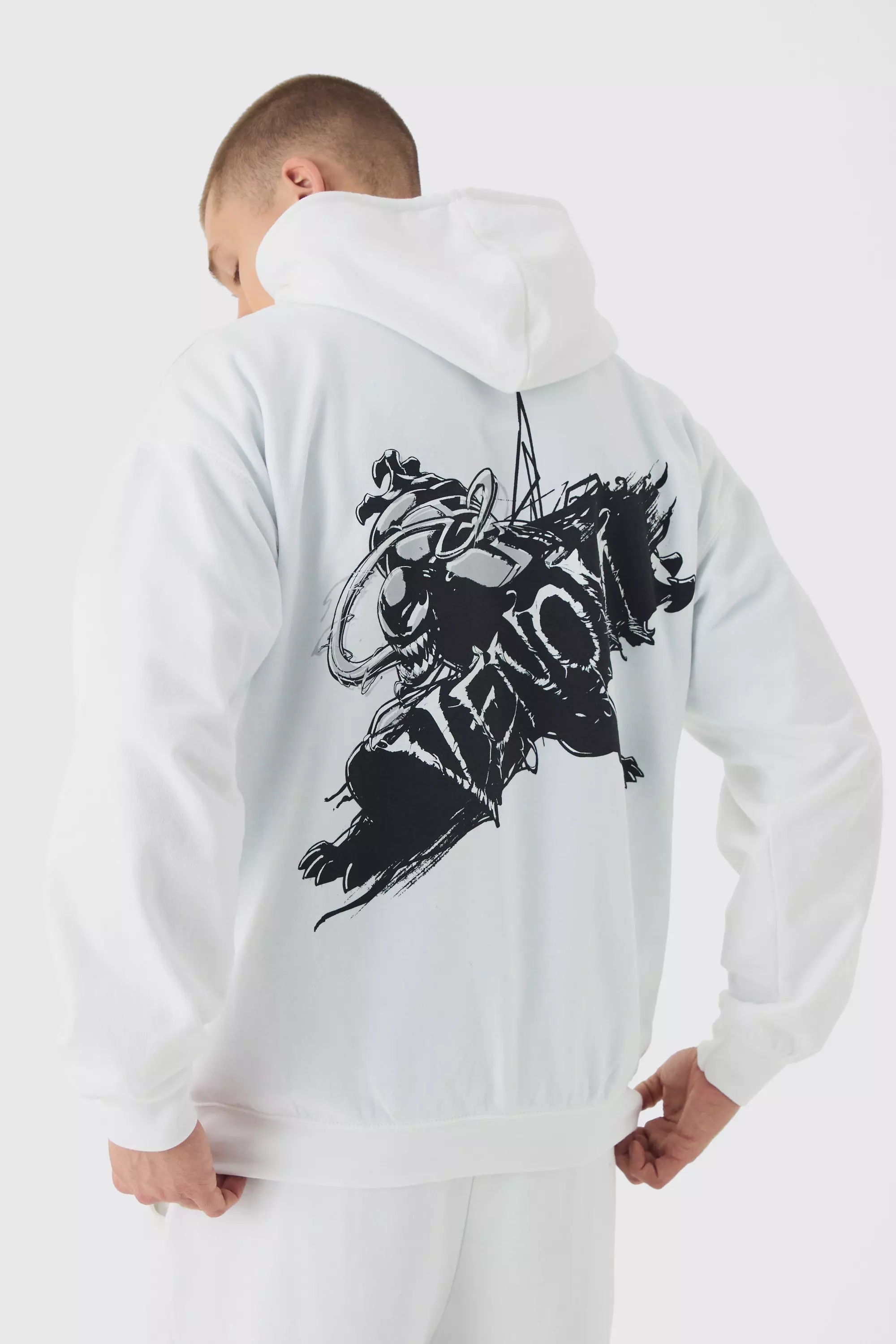 Oversized Marvel Venom License Print Hoodie White