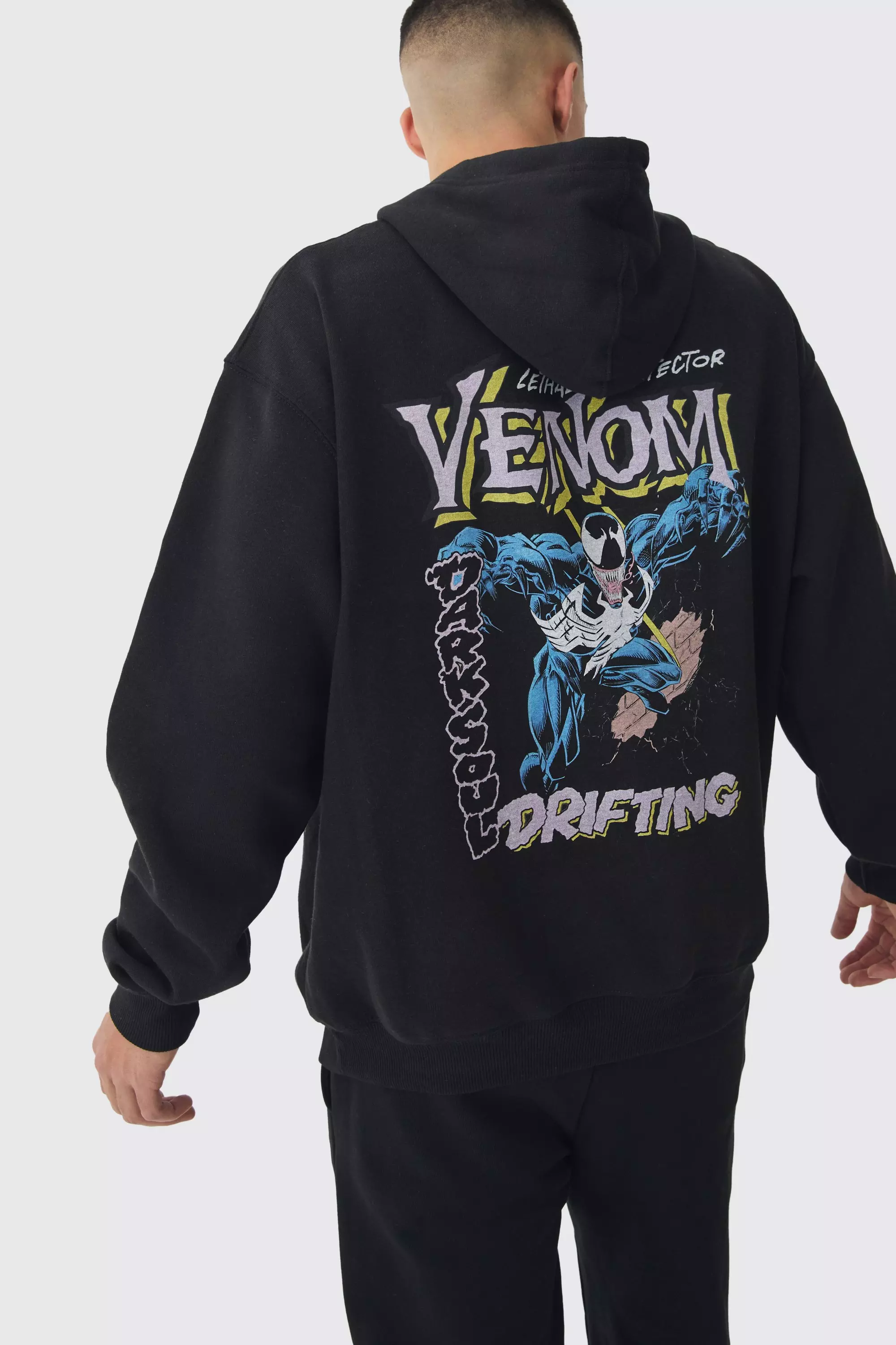 Black Oversized Venon License Print Hoodie