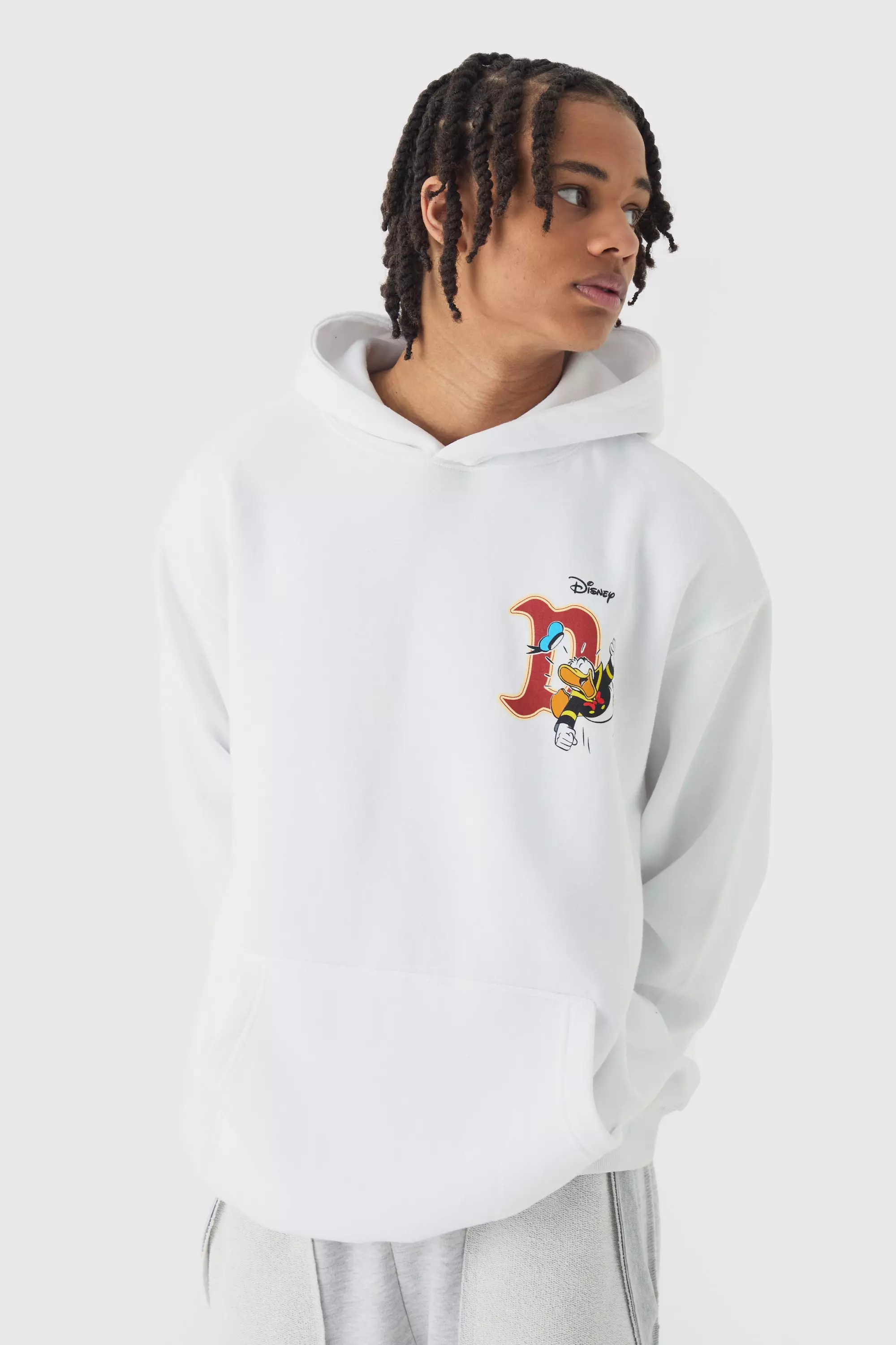 White Oversized Disney Donald Duck License Print Hoodie