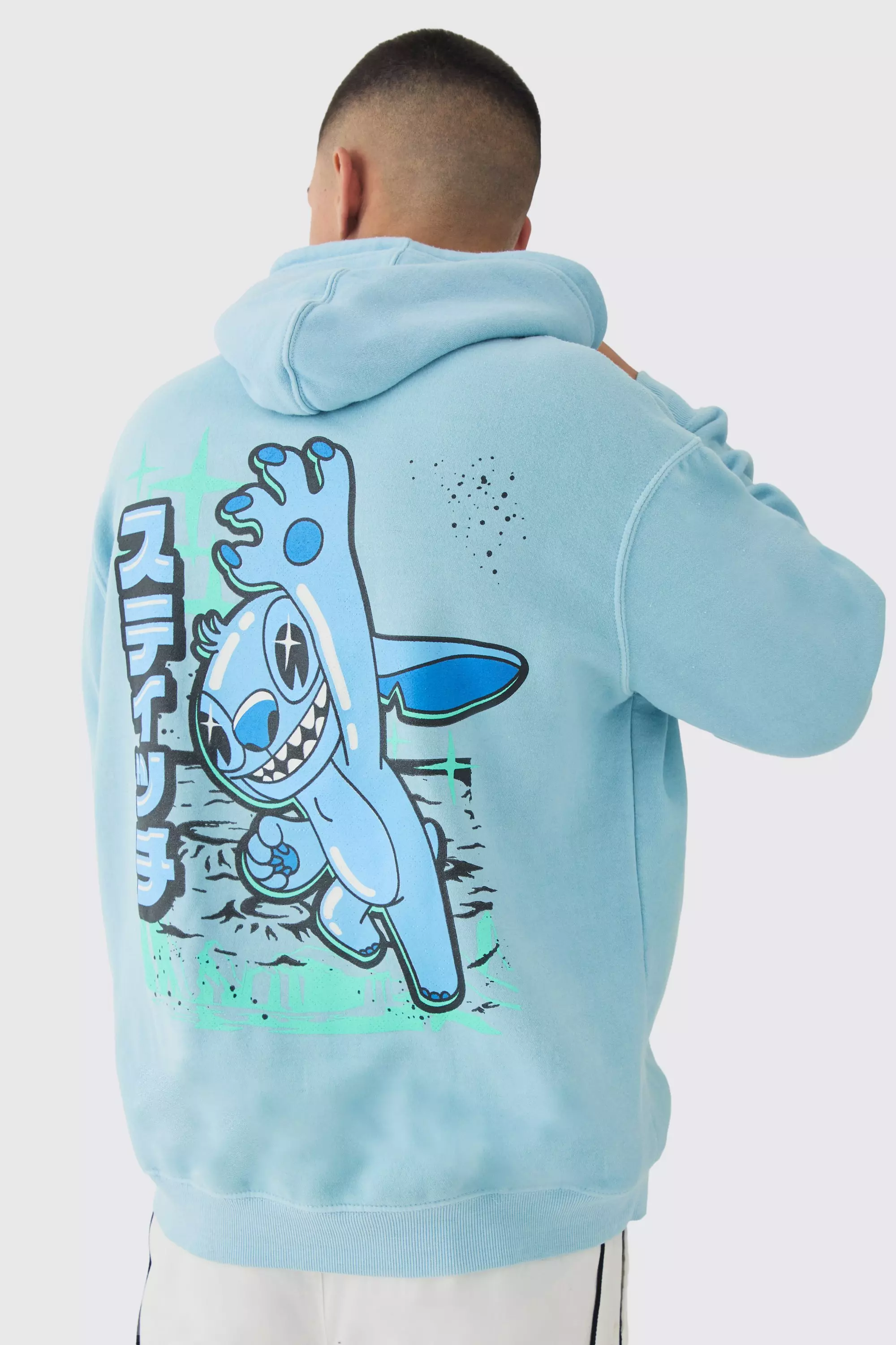 Oversized Disney Lilo and Stitch Wash License Hoodie Blue