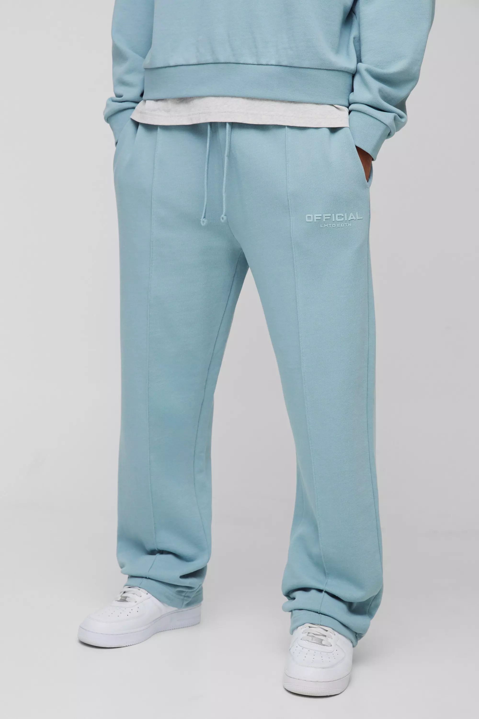 Blue Straight Leg Heavyweight Pintuck Sweatpants