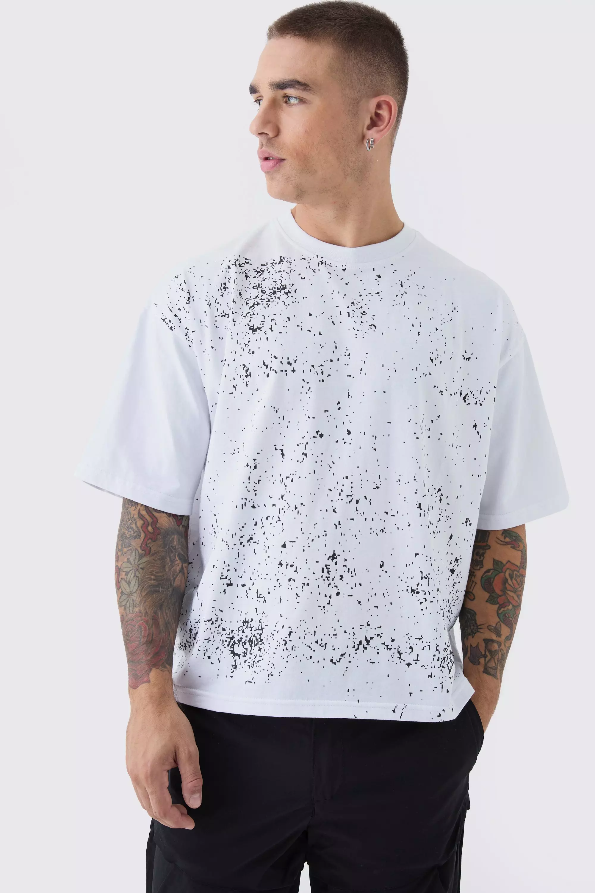 Boxy Heavyweight Paint Splatter T-Shirt White