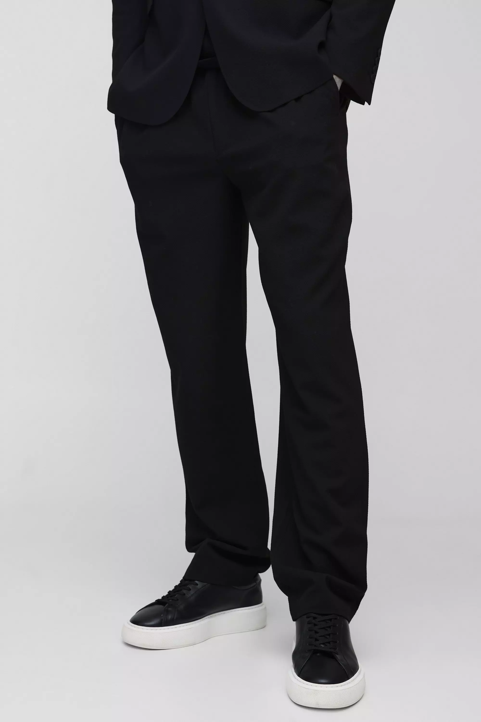Black Elastic Waist Textured Straight Trouser alternative image